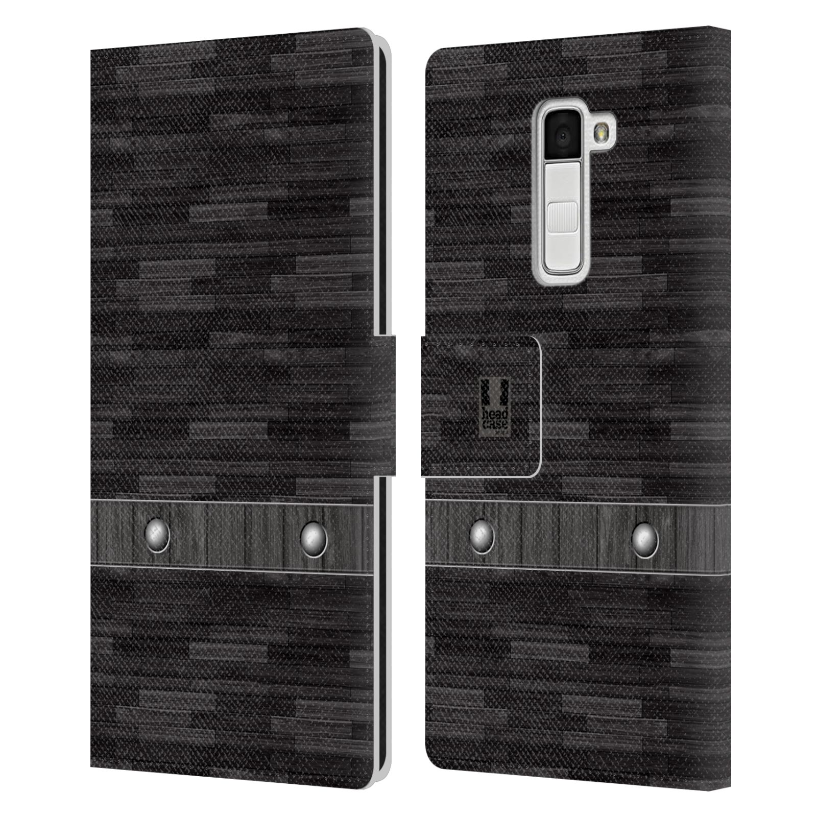 HEAD CASE Flipové pouzdro pro mobil LG K10 stavební textury dřevo černá barva