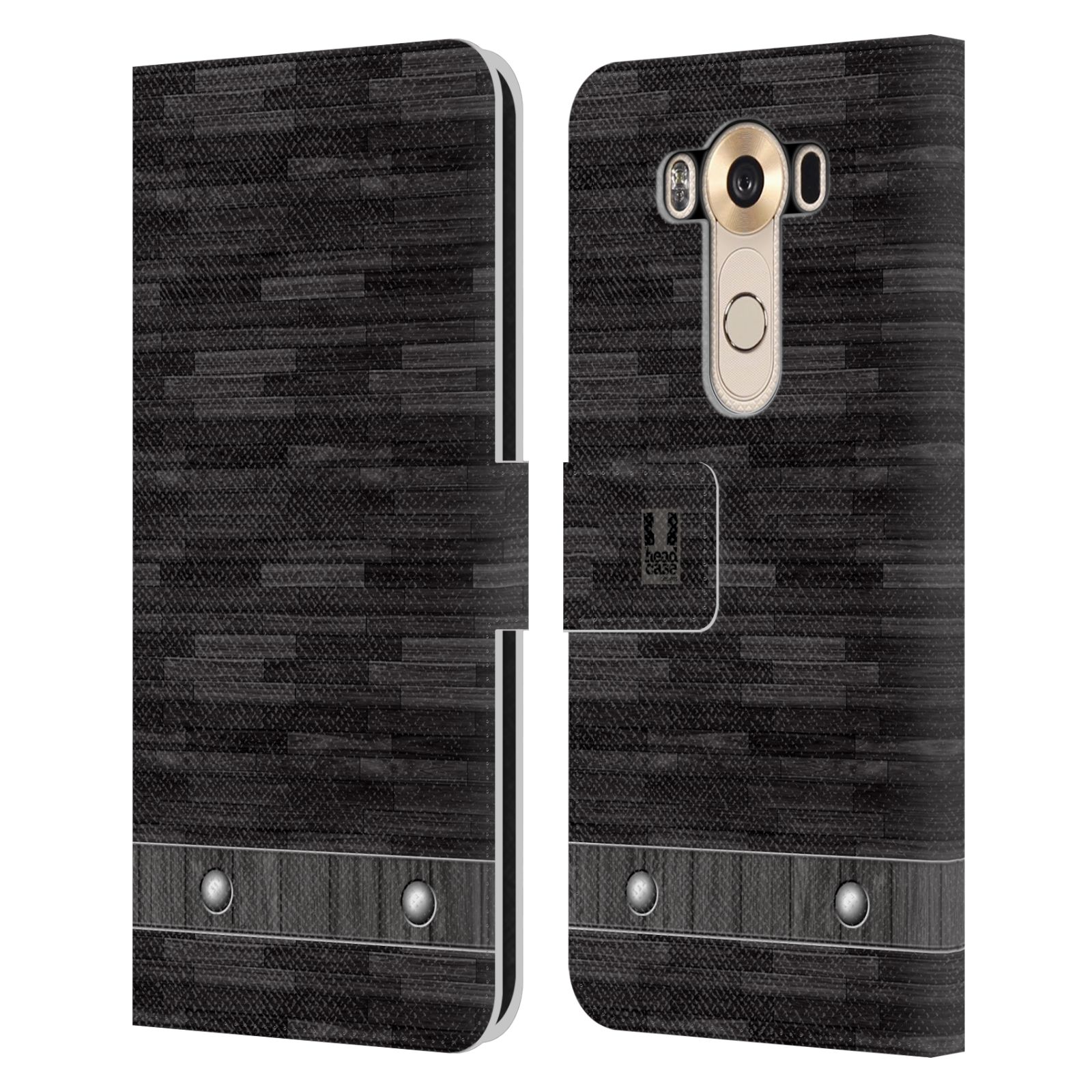 HEAD CASE Flipové pouzdro pro mobil LG V10 stavební textury dřevo černá barva