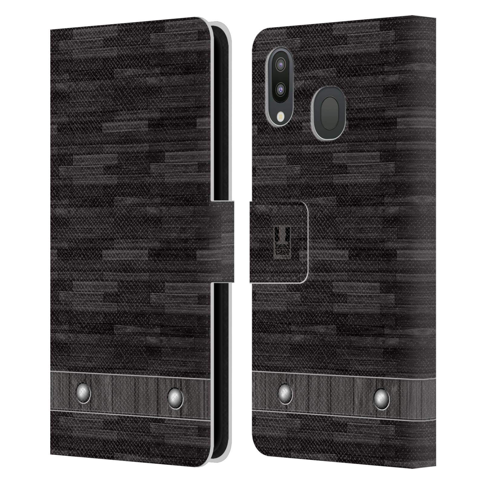Pouzdro na mobil Samsung Galaxy M20 stavební textury dřevo černá barva