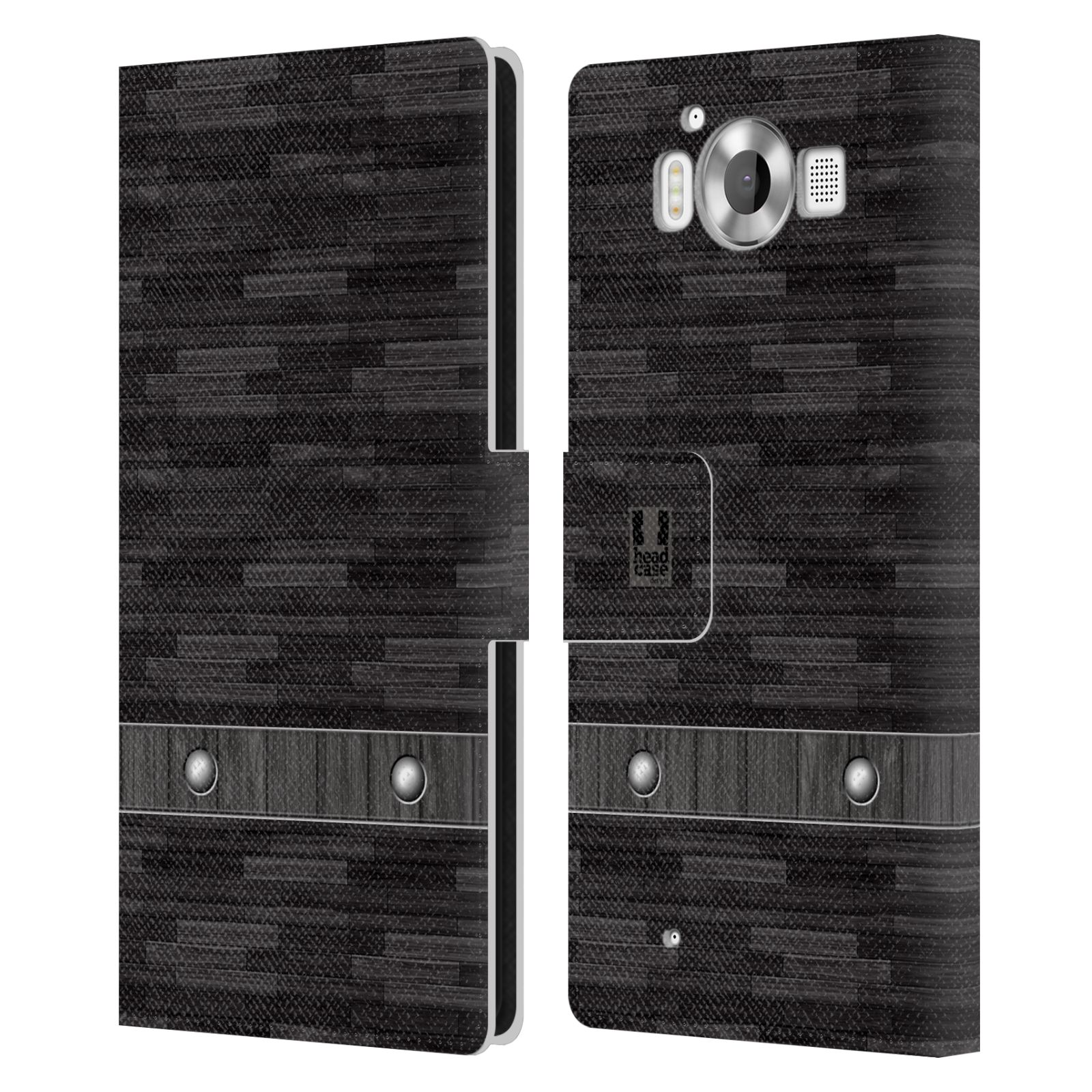 HEAD CASE Flipové pouzdro pro mobil Microsoft Lumia 950 / LUMIA 950 DUAL SIM stavební textury dřevo černá barva