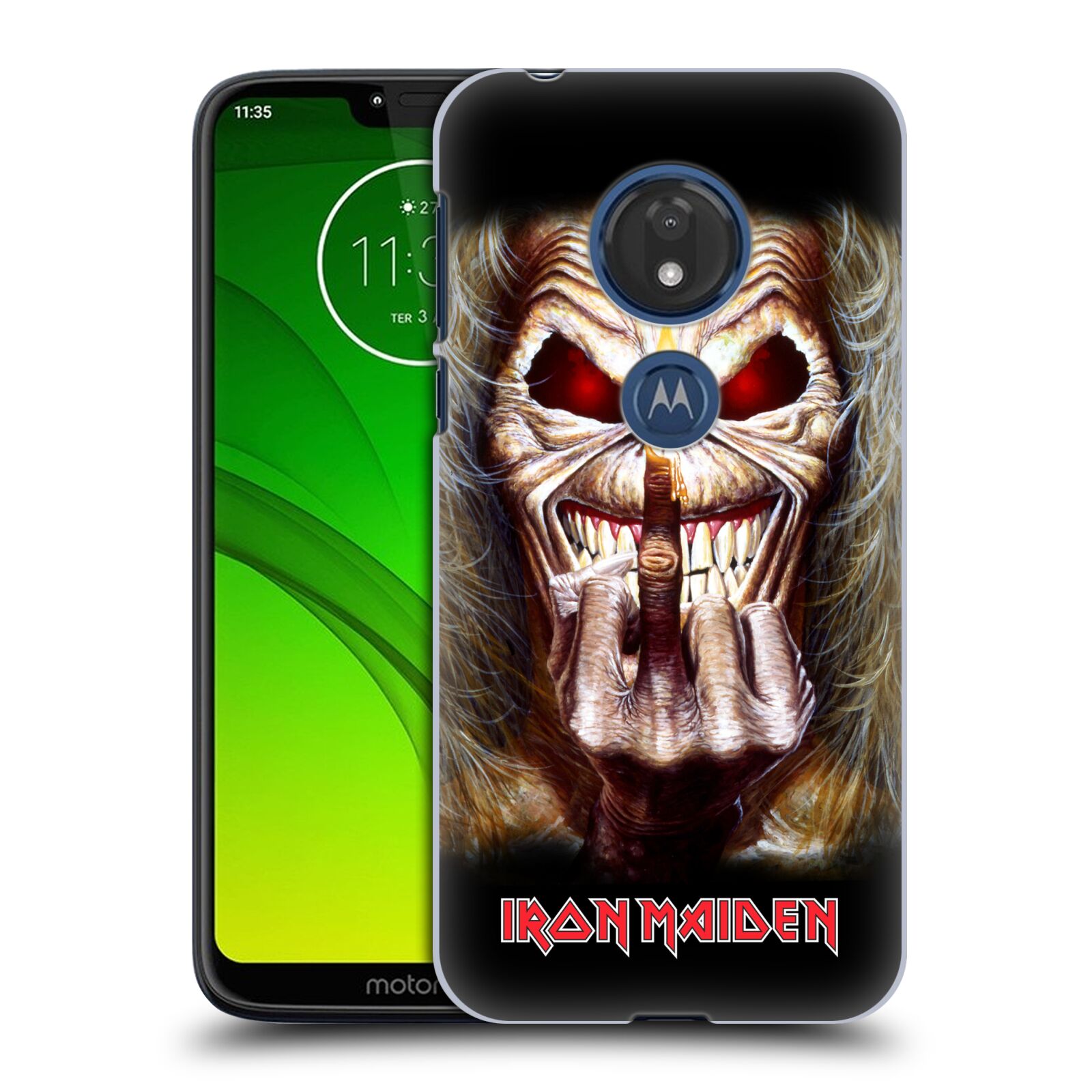 Pouzdro na mobil Motorola Moto G7 Play Heavymetalová skupina Iron Maiden gesto