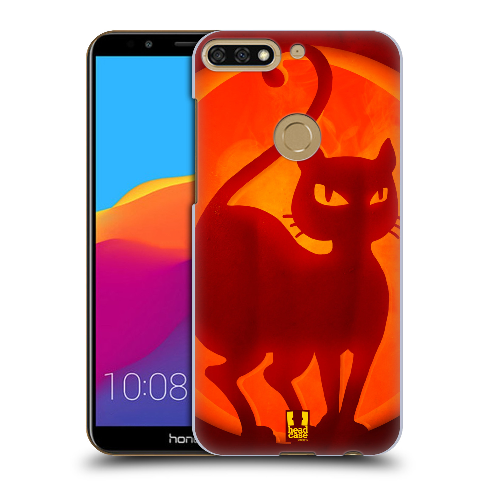 HEAD CASE plastový obal na mobil Honor 7c vzor odraz svítilny oranžová KOČKA