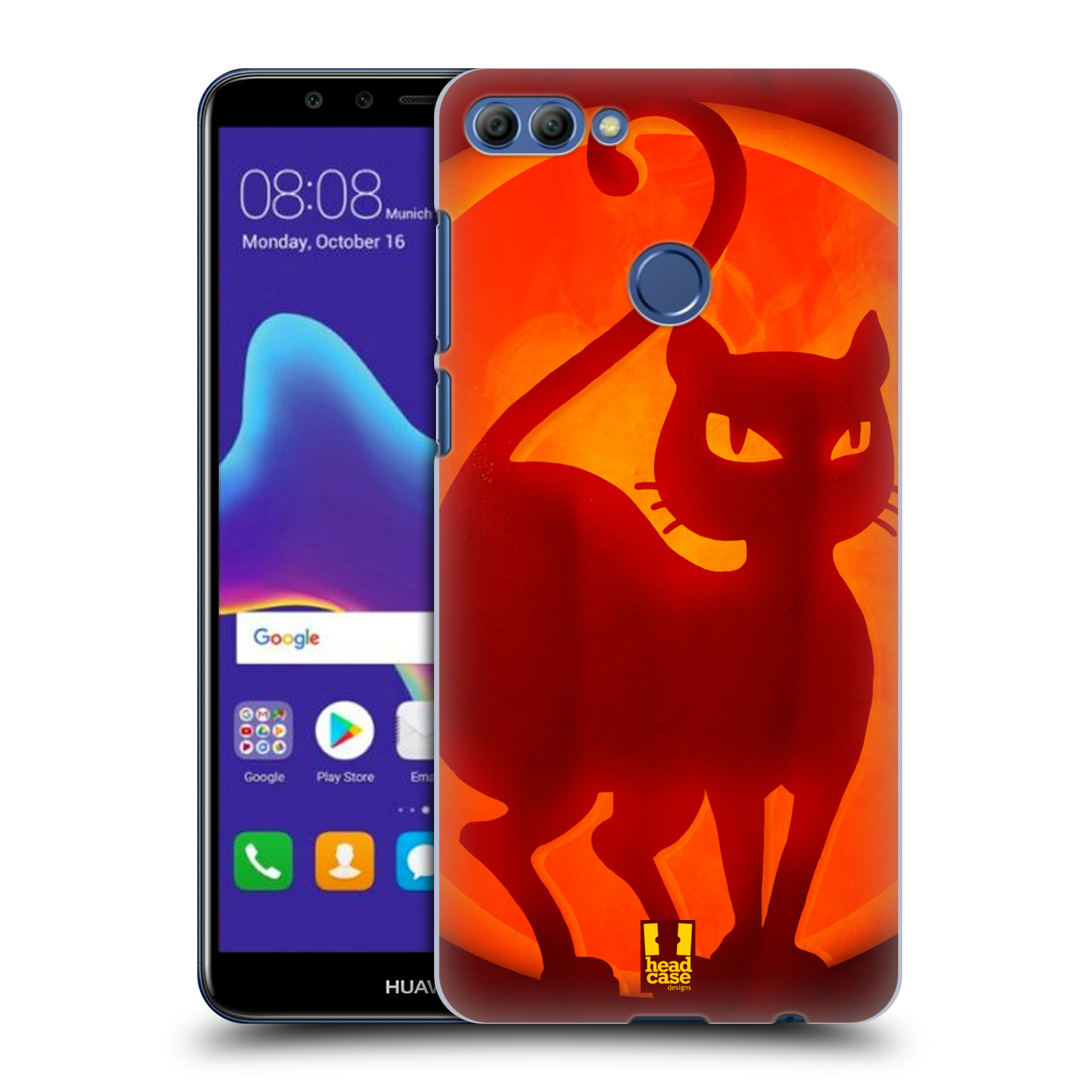 HEAD CASE plastový obal na mobil Huawei Y9 2018 vzor odraz svítilny oranžová KOČKA