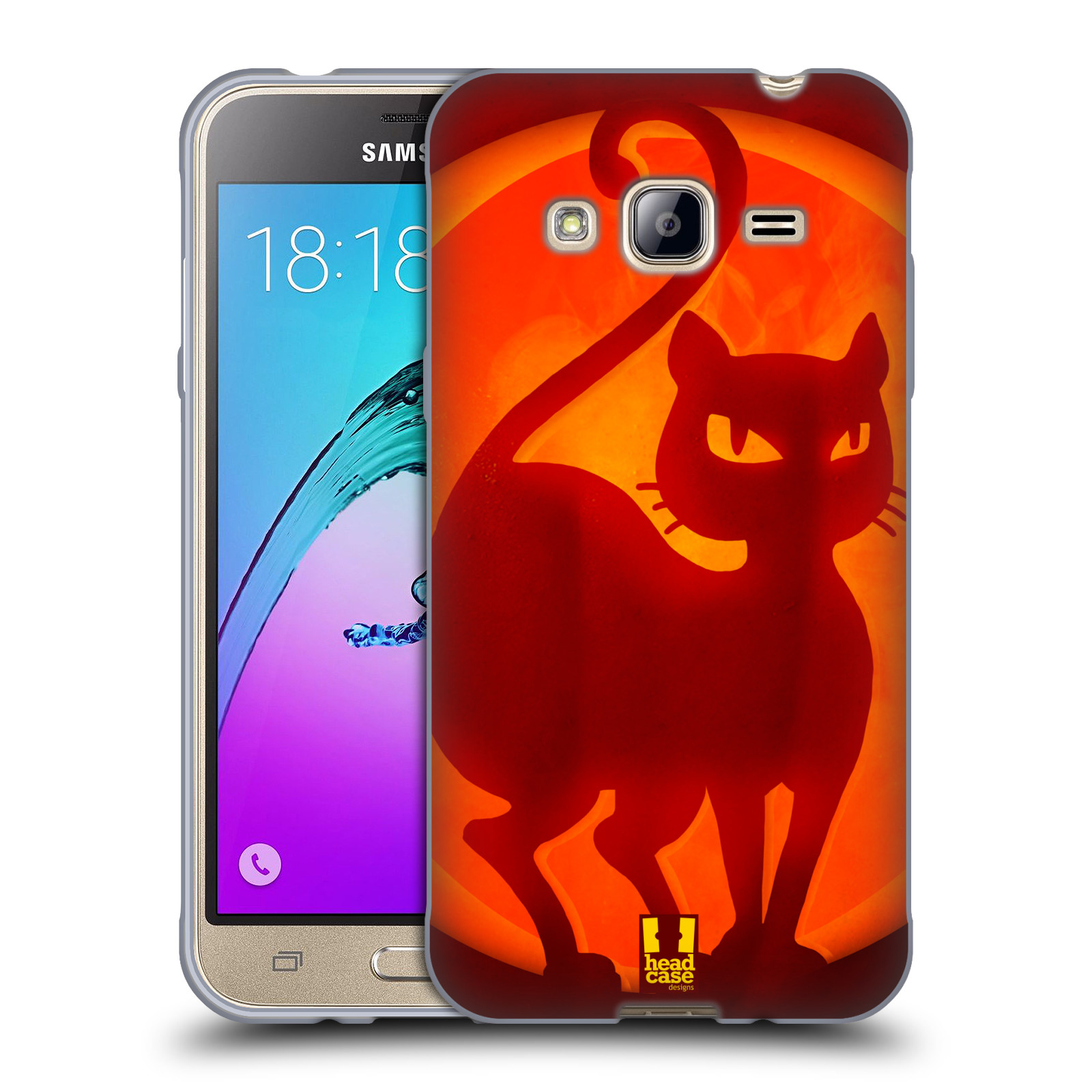 HEAD CASE silikonový obal na mobil Samsung Galaxy J3, J3 2016 vzor odraz svítilny oranžová KOČKA
