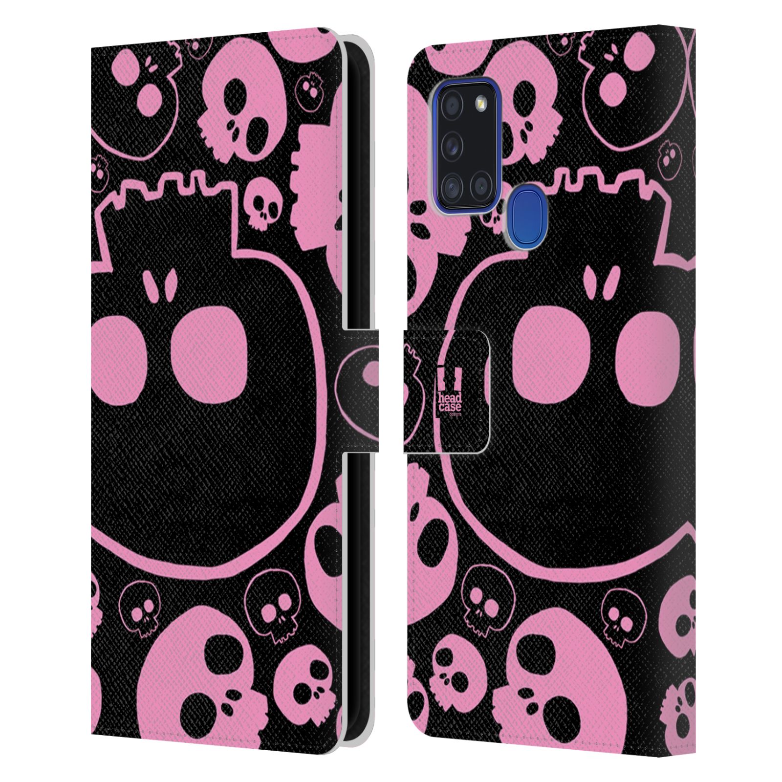 HEAD CASE Flipové pouzdro pro mobil Samsung Galaxy A21s barevné lebky růžová