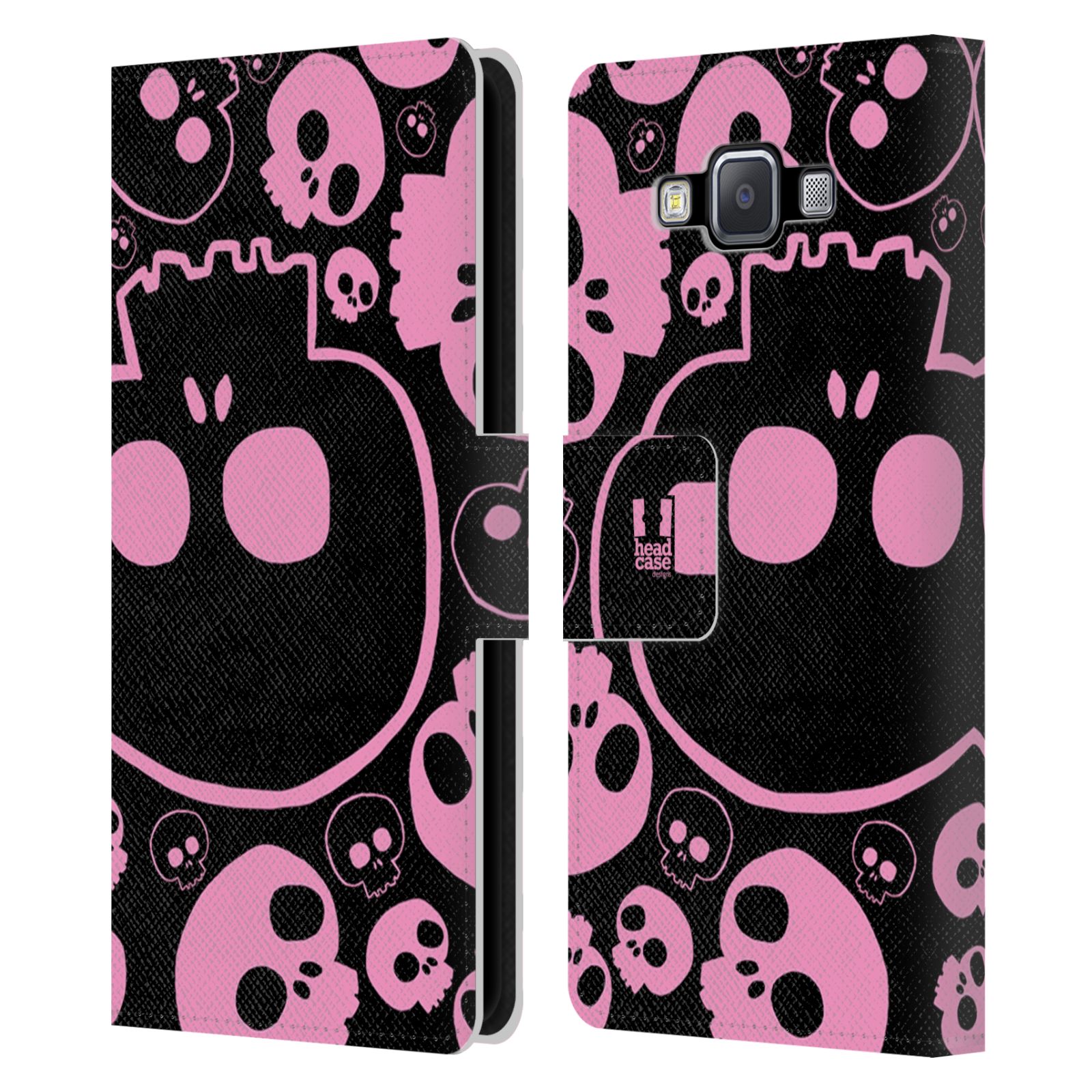 HEAD CASE Flipové pouzdro pro mobil Samsung Galaxy A5 barevné lebky růžová