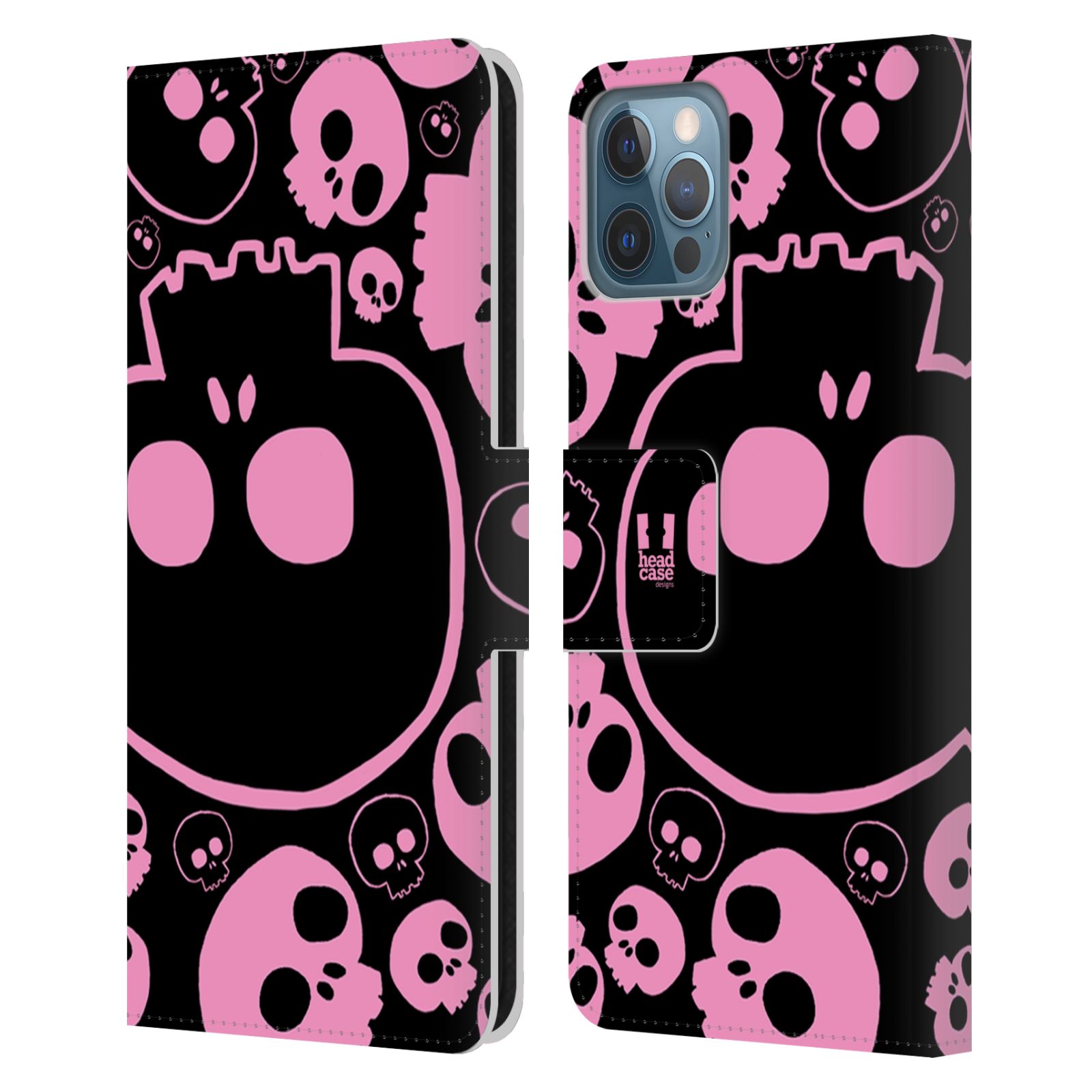 HEAD CASE Flipové pouzdro pro mobil Apple Iphone 12 / Iphone 12 PRO barevné lebky růžová