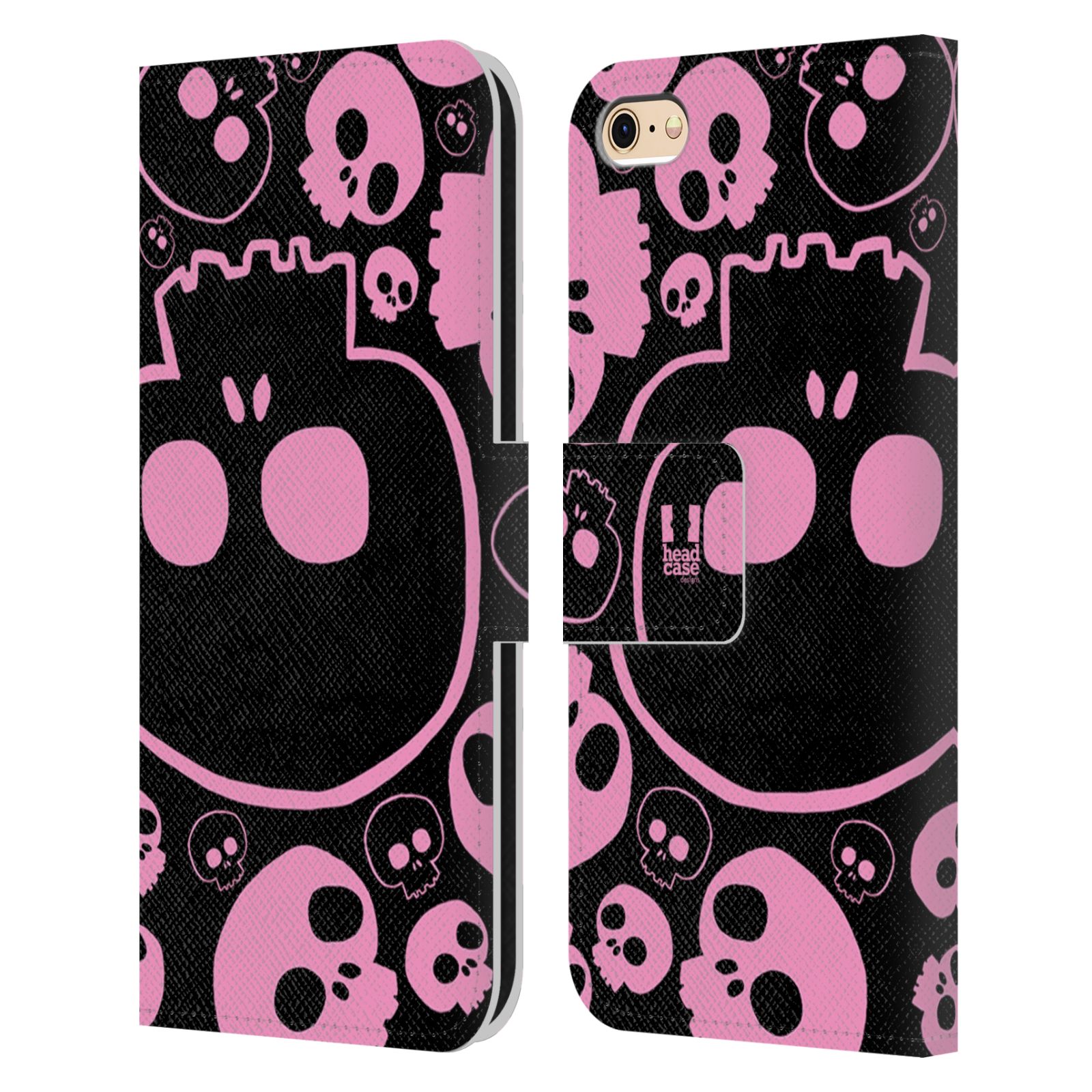 HEAD CASE Flipové pouzdro pro mobil Apple Iphone 6/6s barevné lebky růžová