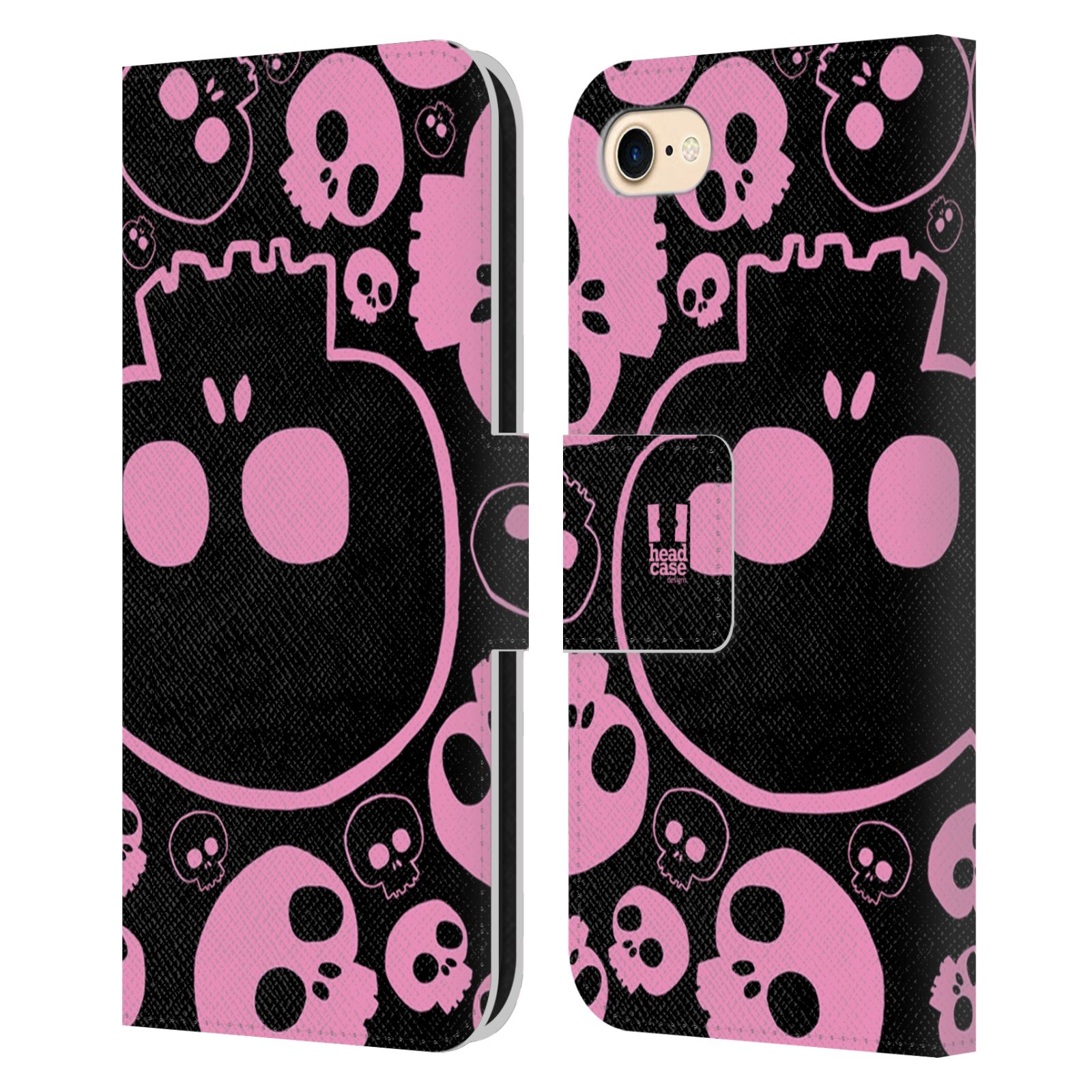 HEAD CASE Flipové pouzdro pro mobil Apple Iphone 7/8/SE 2020 barevné lebky růžová