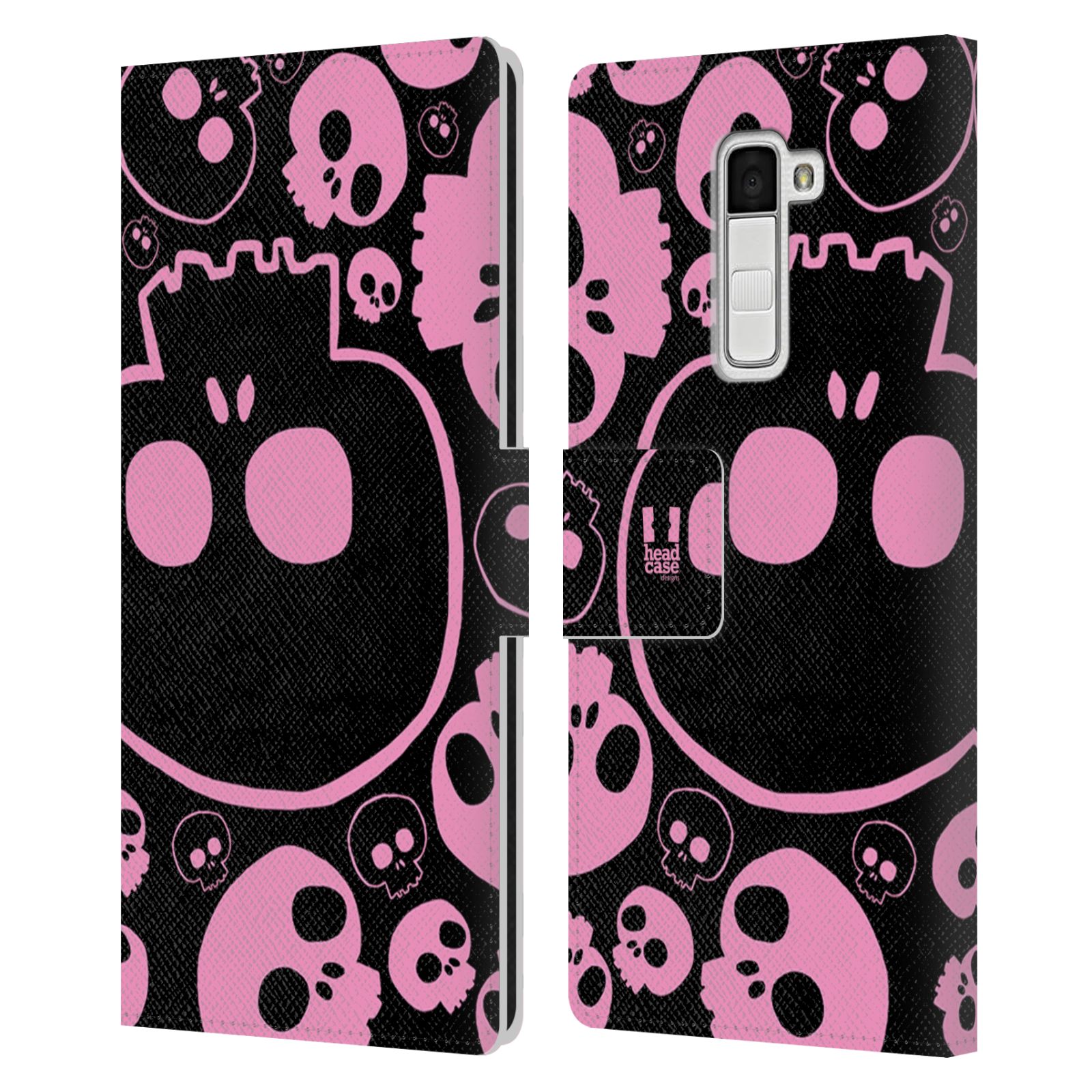 HEAD CASE Flipové pouzdro pro mobil LG K10 barevné lebky růžová