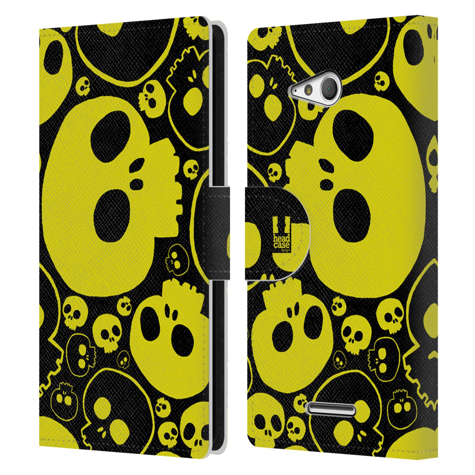 HEAD CASE Flipové pouzdro pro mobil SONY XPERIA E4g barevné lebky žlutá