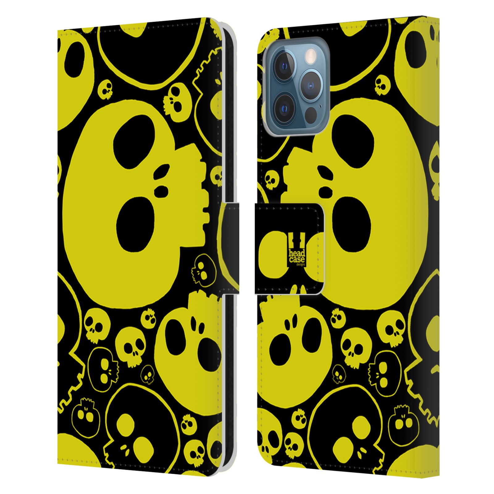 HEAD CASE Flipové pouzdro pro mobil Apple Iphone 12 / Iphone 12 PRO barevné lebky žlutá