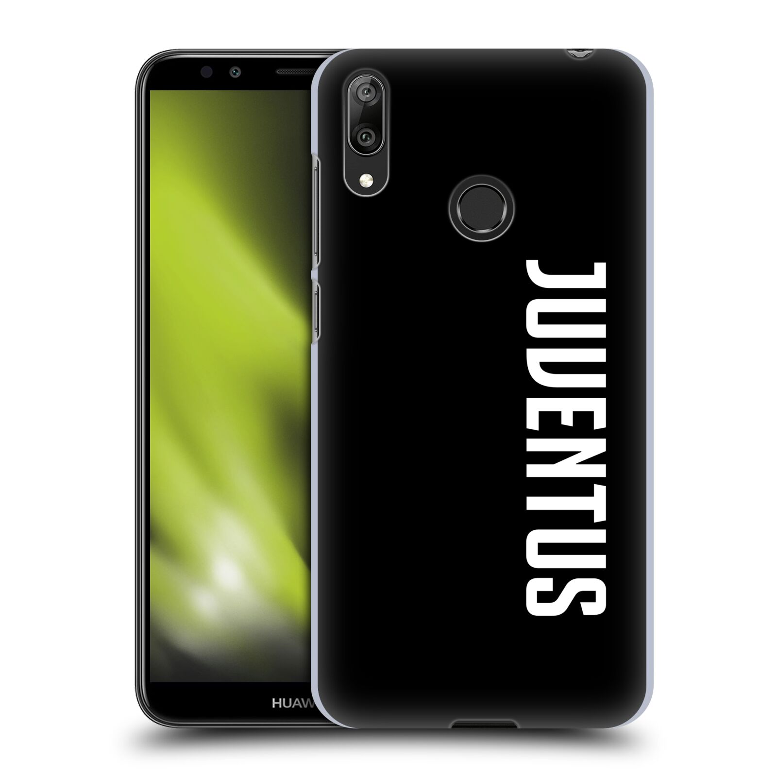 Pouzdro na mobil Huawei Y7 2019 - Head Case - Fotbalový klub Juventus FC černé pozadí velký bílý nápis
