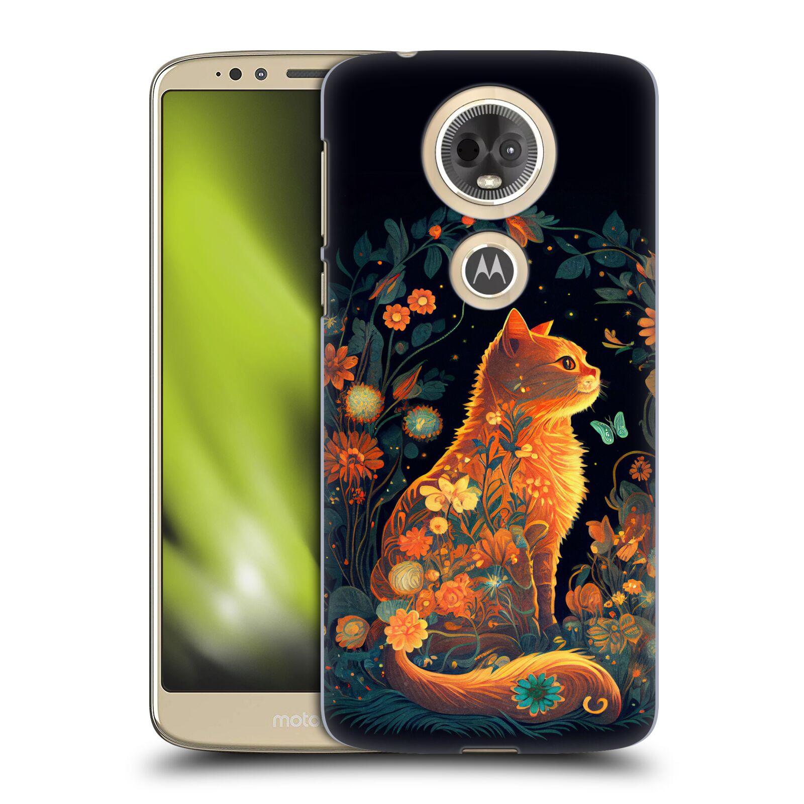 Obal na mobil Motorola Moto E5 PLUS - HEAD CASE - JK Stewart Oranžová kočka