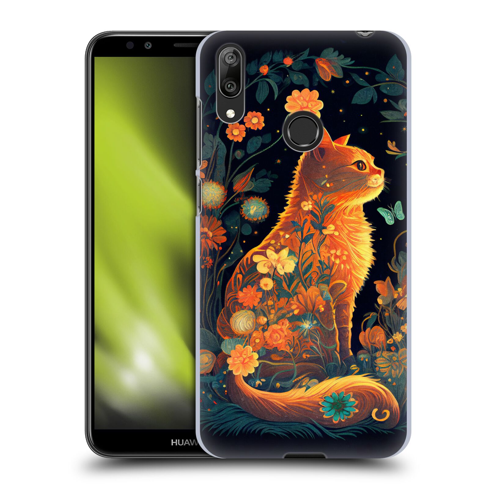 Obal na mobil Huawei Y7 2019 - HEAD CASE - JK Stewart Oranžová kočka