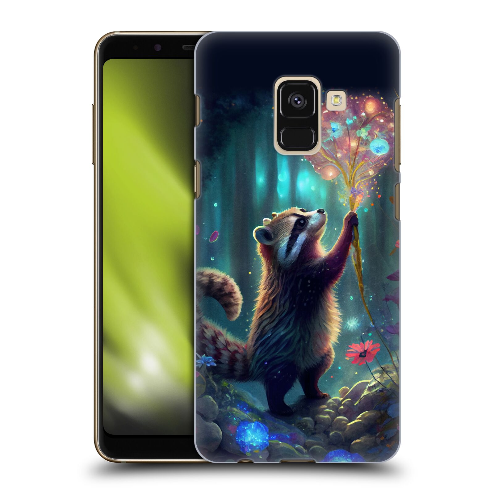 Obal na mobil Samsung Galaxy A8+ 2018, A8 PLUS 2018 - HEAD CASE - JK Stewart medvídek mýval a květiny