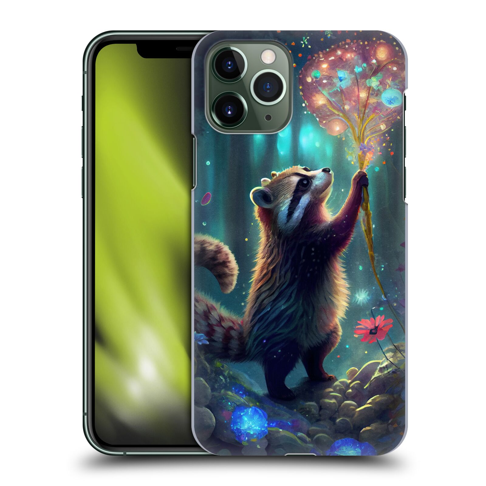 Obal na mobil Apple Iphone 11 PRO - HEAD CASE - JK Stewart medvídek mýval a květiny