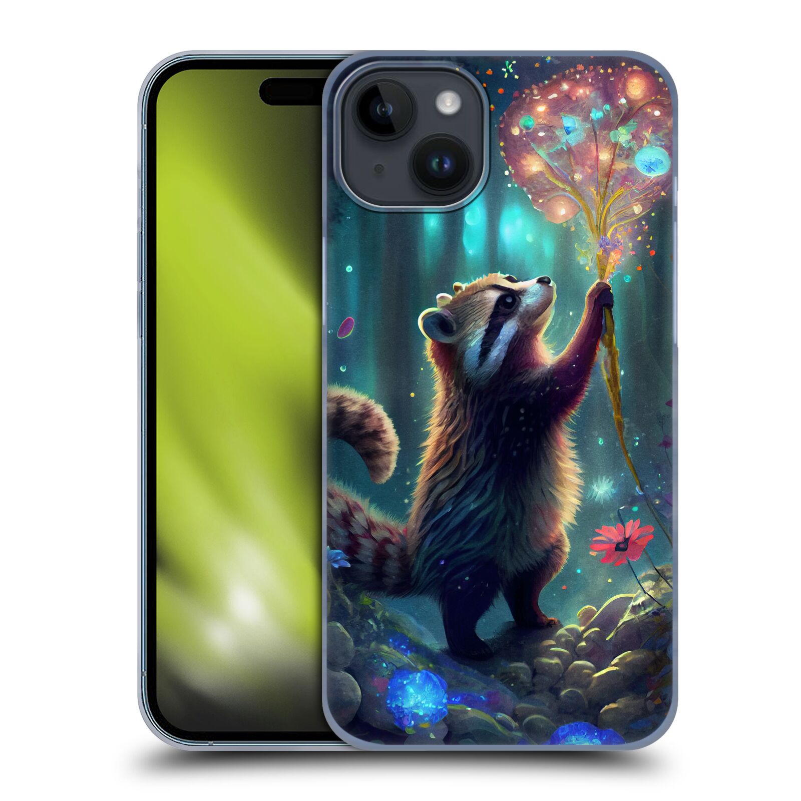 Obal na mobil Apple Iphone 15 PLUS - HEAD CASE - JK Stewart medvídek mýval a květiny