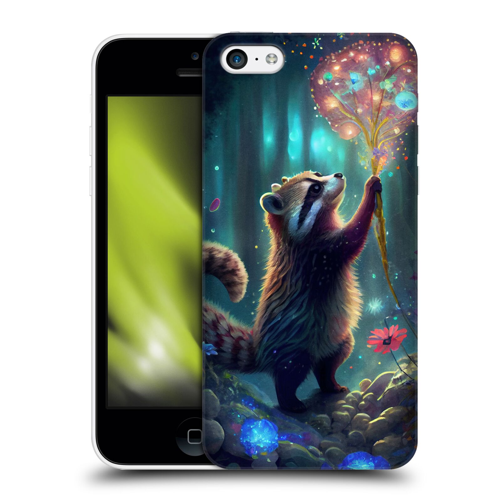 Obal na mobil Apple Iphone 5C - HEAD CASE - JK Stewart medvídek mýval a květiny