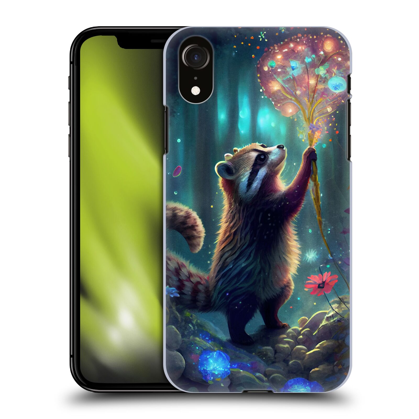 Obal na mobil Apple Iphone XR - HEAD CASE - JK Stewart medvídek mýval a květiny