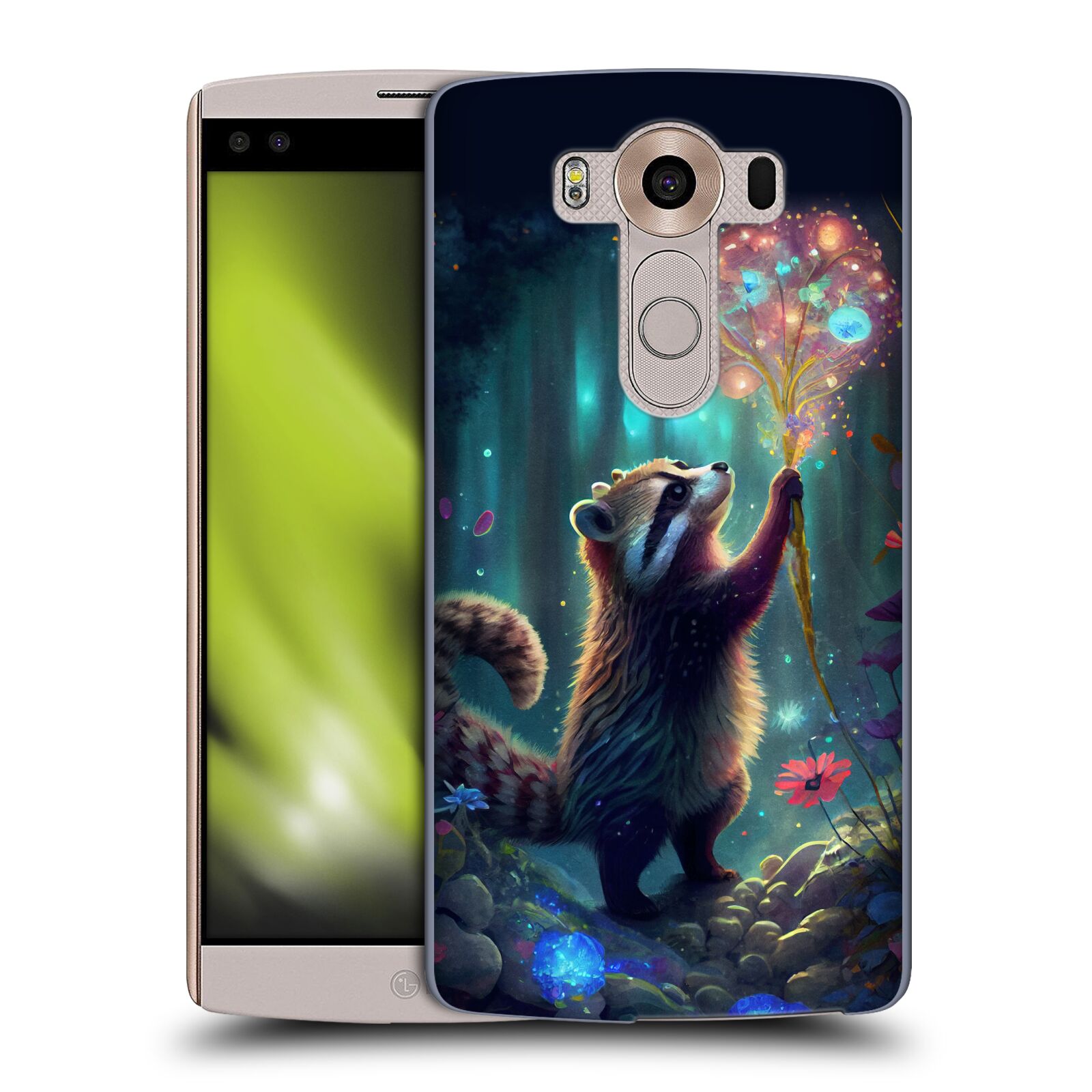 Obal na mobil LG V10 - HEAD CASE - JK Stewart medvídek mýval a květiny