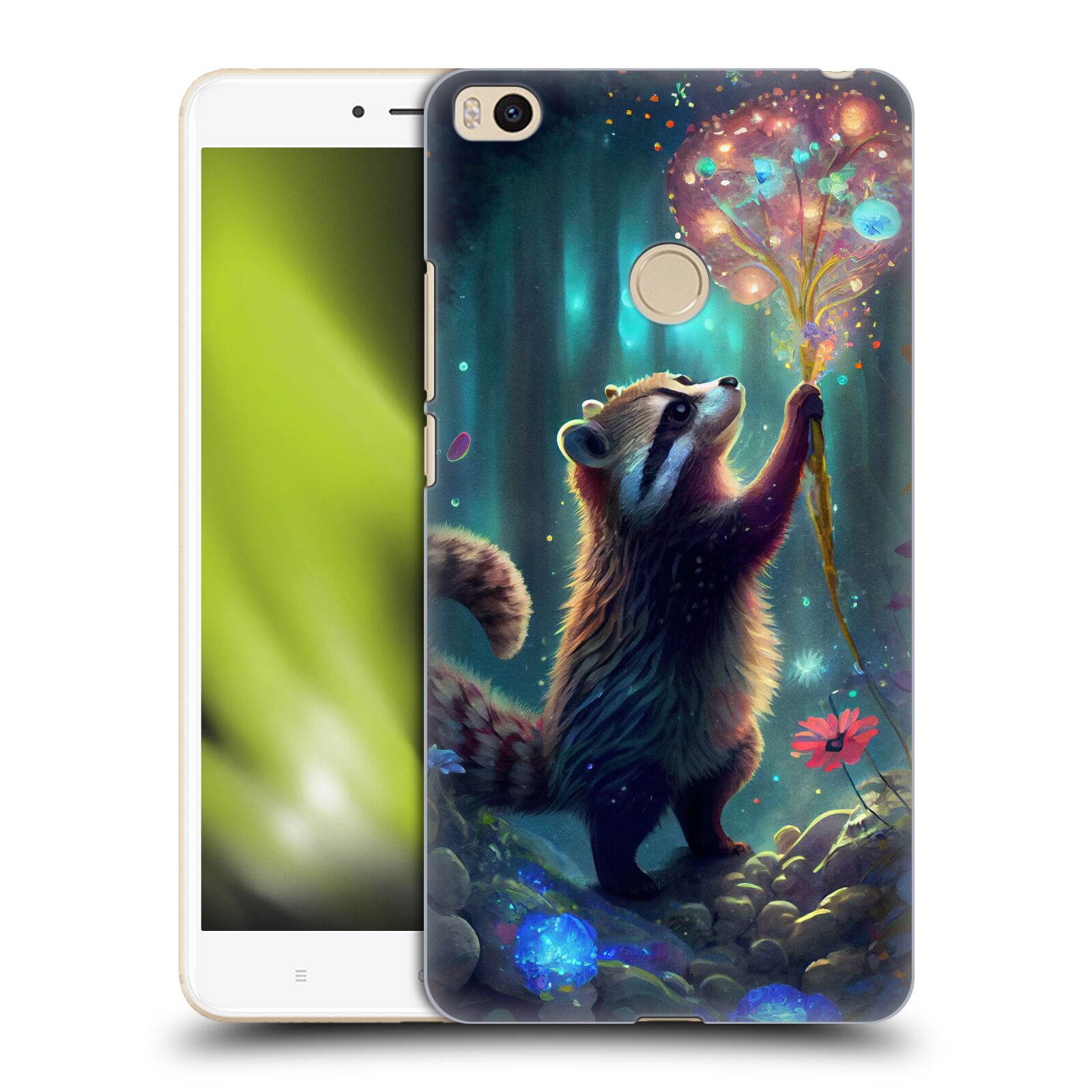 Obal na mobil Xiaomi Mi Max 2 - HEAD CASE - JK Stewart medvídek mýval a květiny