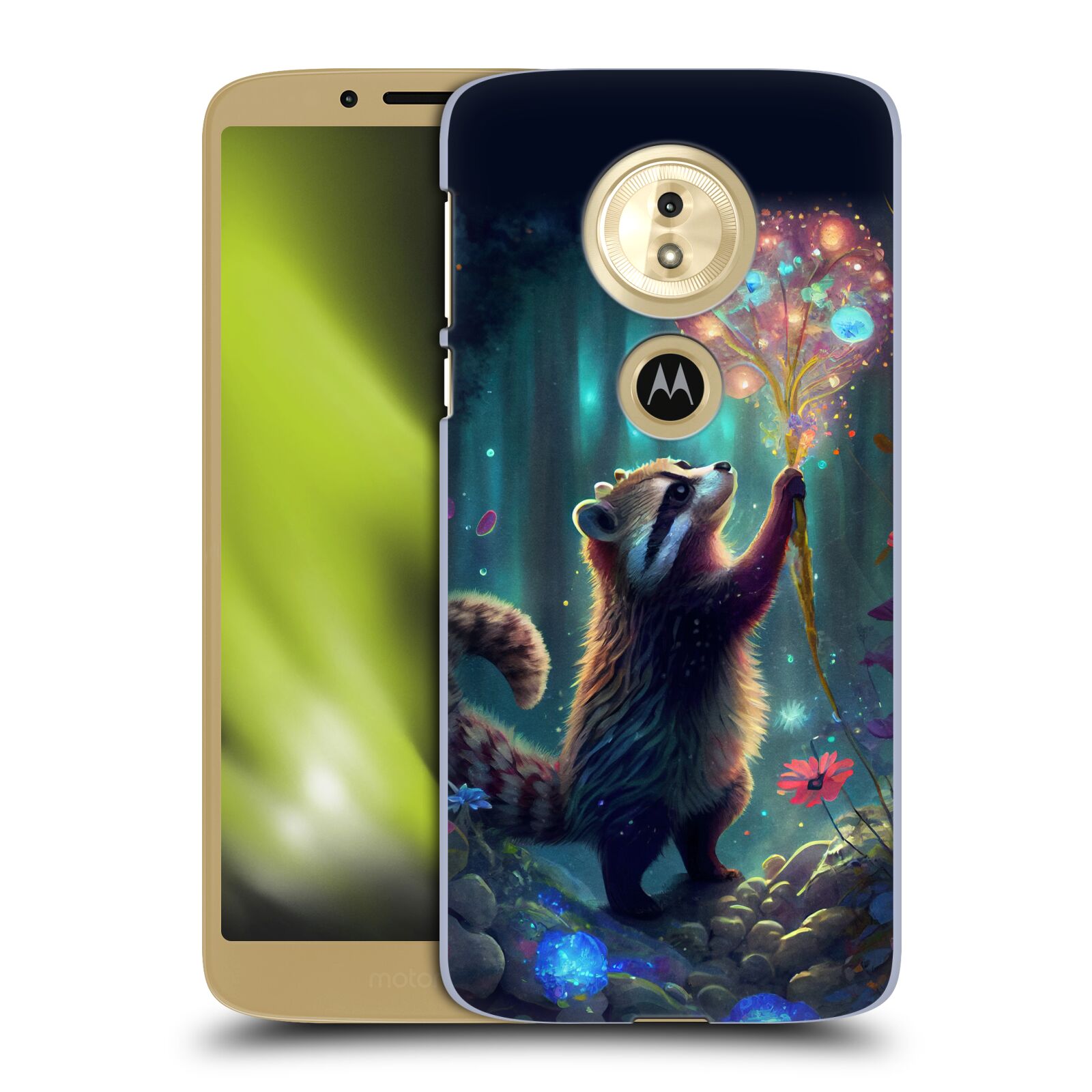 Obal na mobil Motorola Moto E5 - HEAD CASE - JK Stewart medvídek mýval a květiny