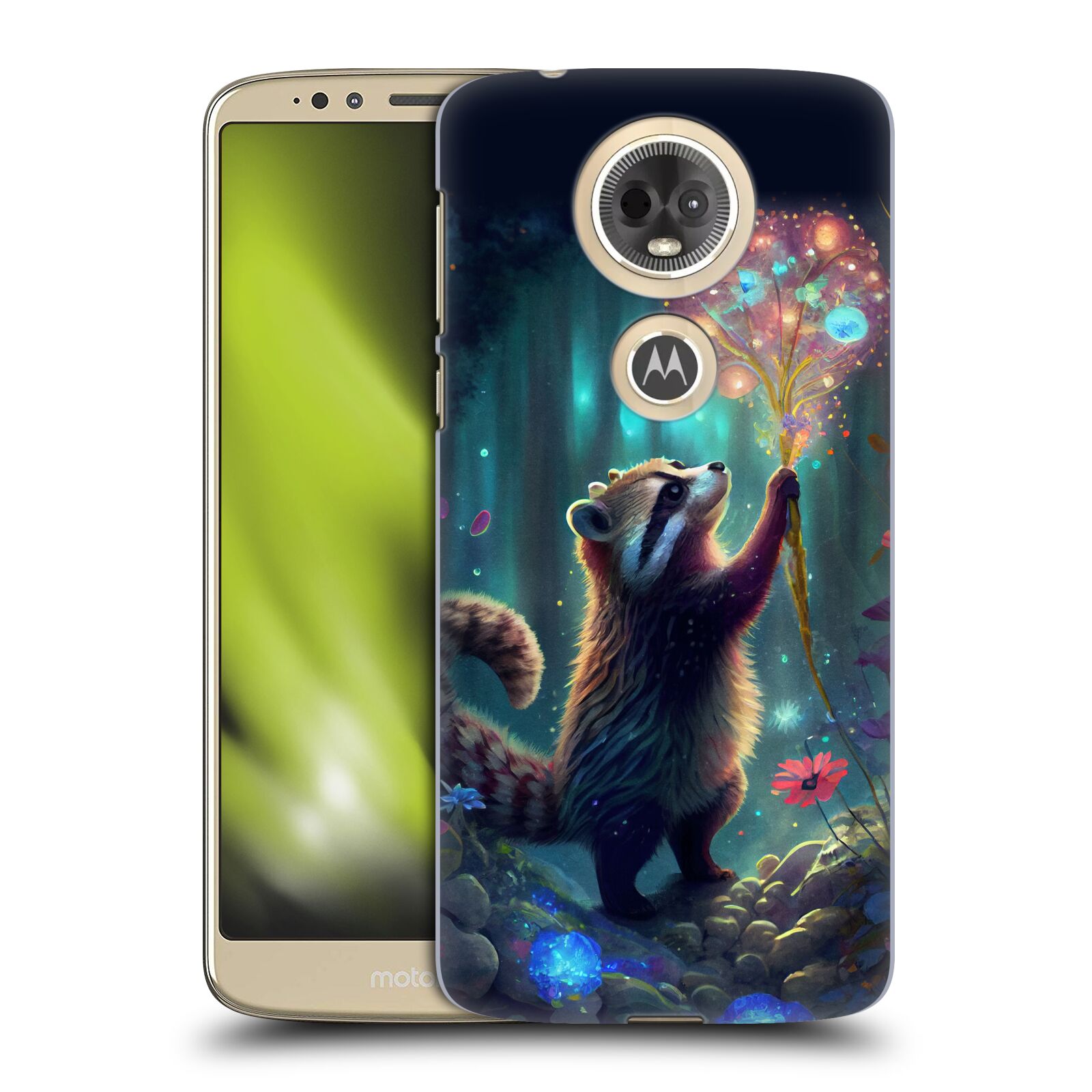 Obal na mobil Motorola Moto E5 PLUS - HEAD CASE - JK Stewart medvídek mýval a květiny