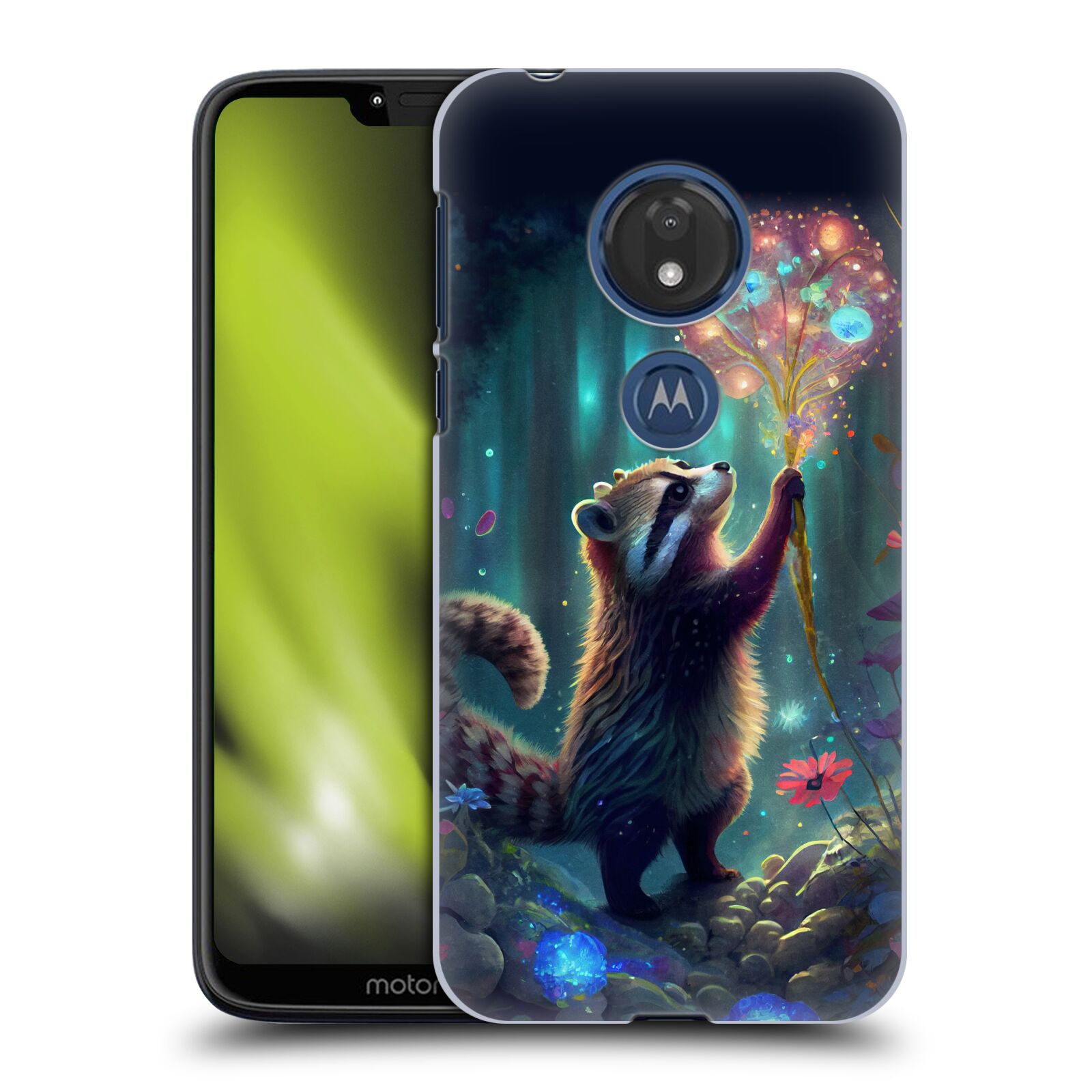 Obal na mobil Motorola Moto G7 Play - HEAD CASE - JK Stewart medvídek mýval a květiny
