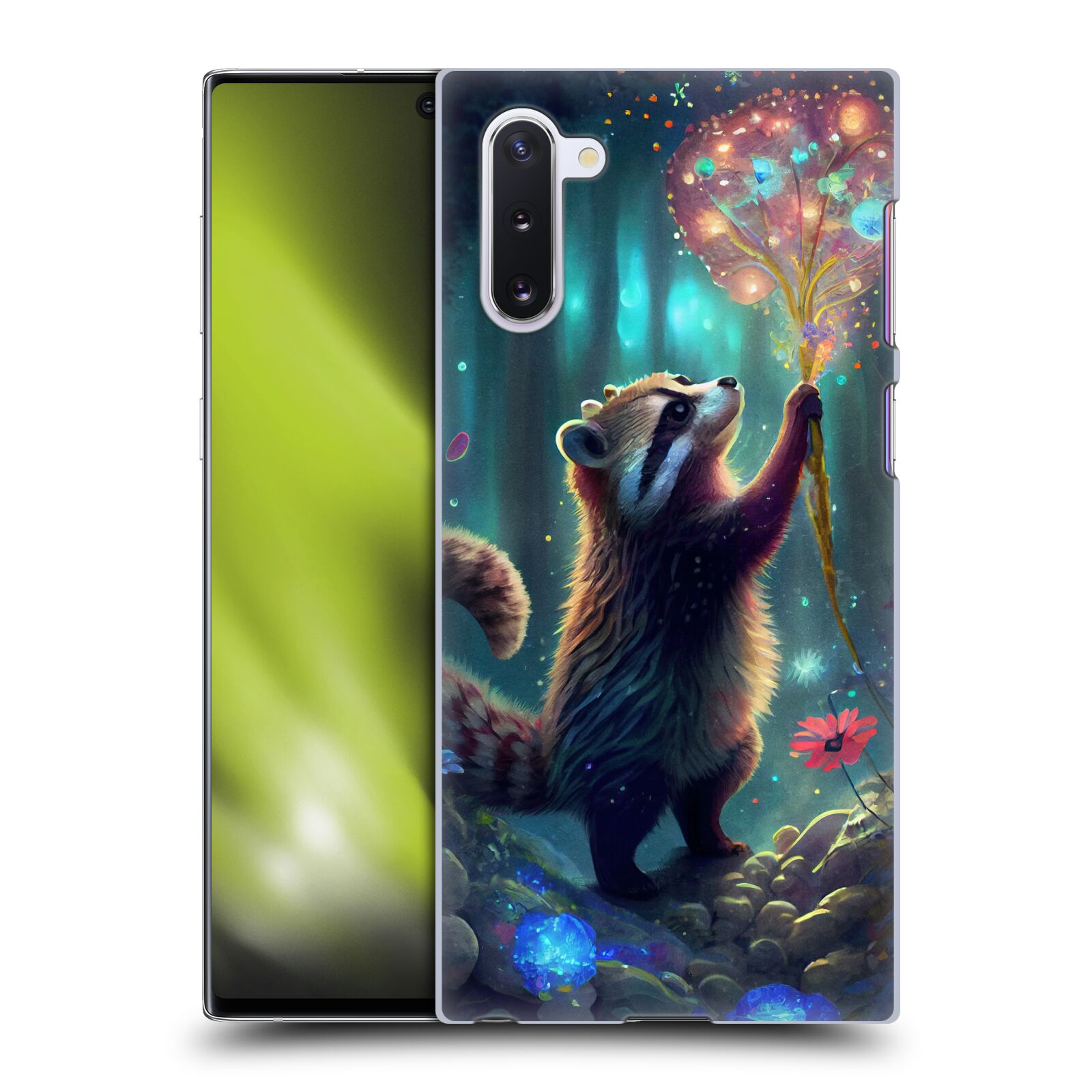 Obal na mobil Samsung Galaxy Note 10 - HEAD CASE - JK Stewart medvídek mýval a květiny