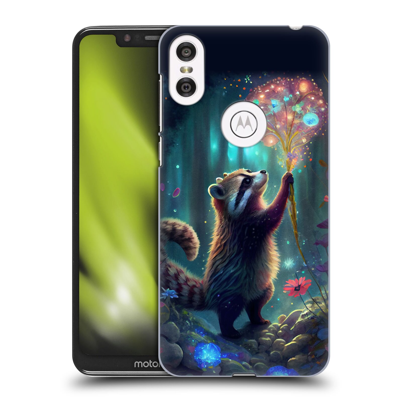 Obal na mobil Motorola Moto ONE - HEAD CASE - JK Stewart medvídek mýval a květiny