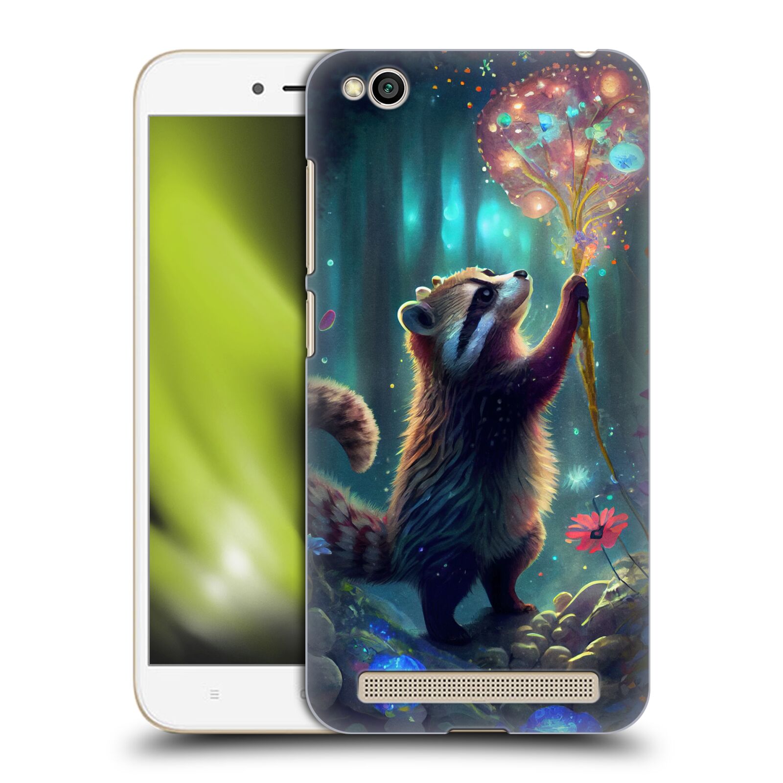 Obal na mobil Xiaomi Redmi 5A - HEAD CASE - JK Stewart medvídek mýval a květiny
