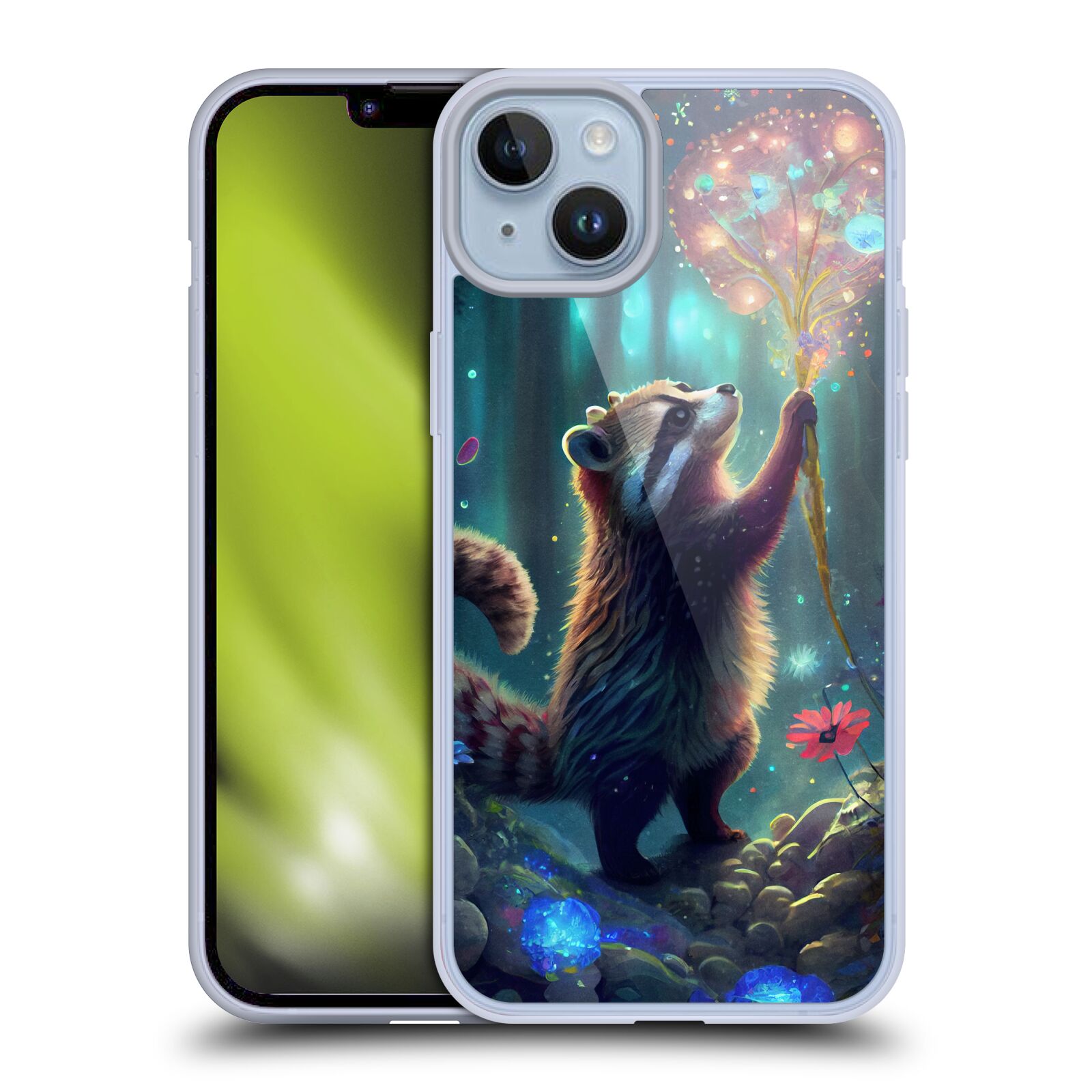 Obal na mobil Apple Iphone 14 PLUS - HEAD CASE - JK Stewart medvídek mýval a květiny