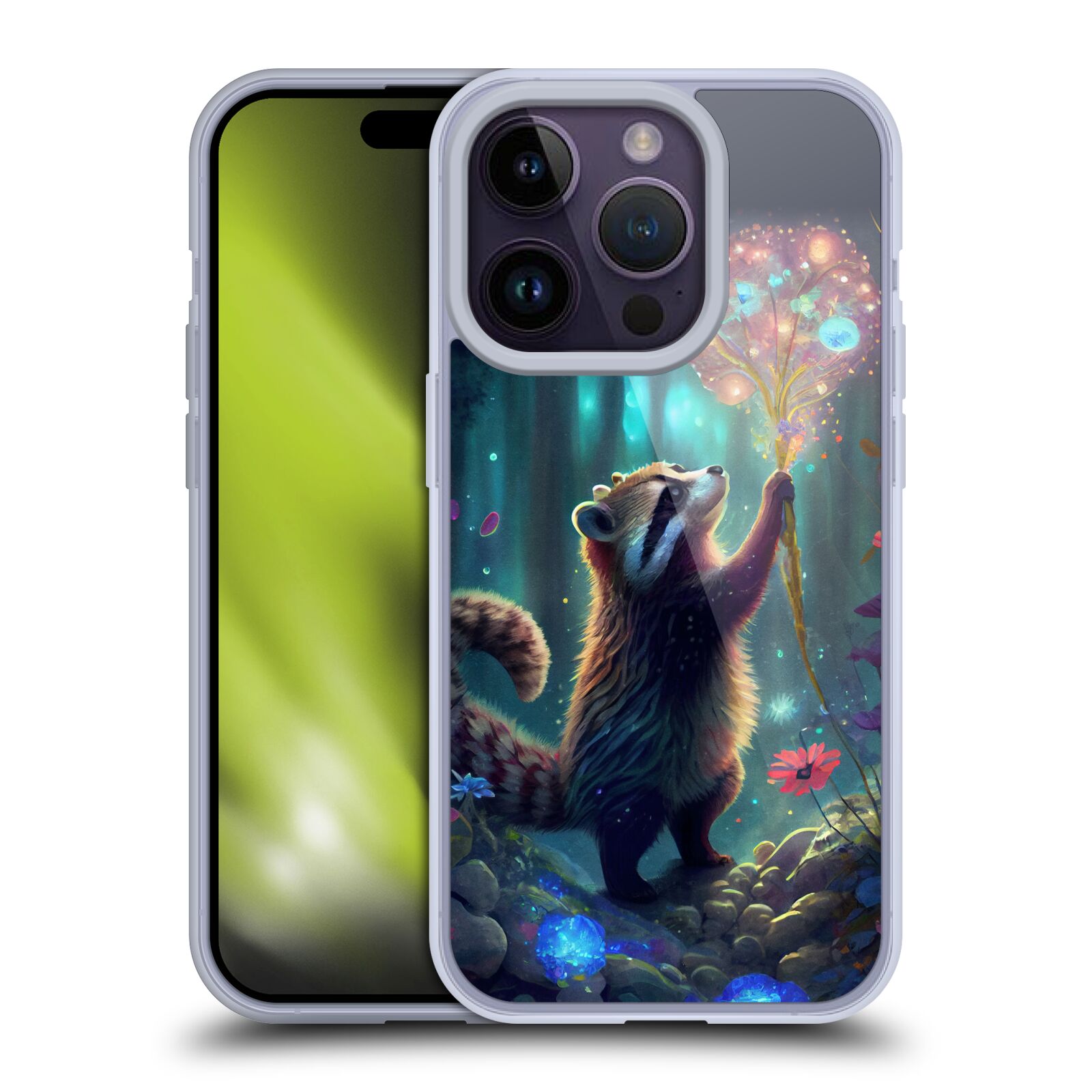 Obal na mobil Apple Iphone 14 PRO - HEAD CASE - JK Stewart medvídek mýval a květiny