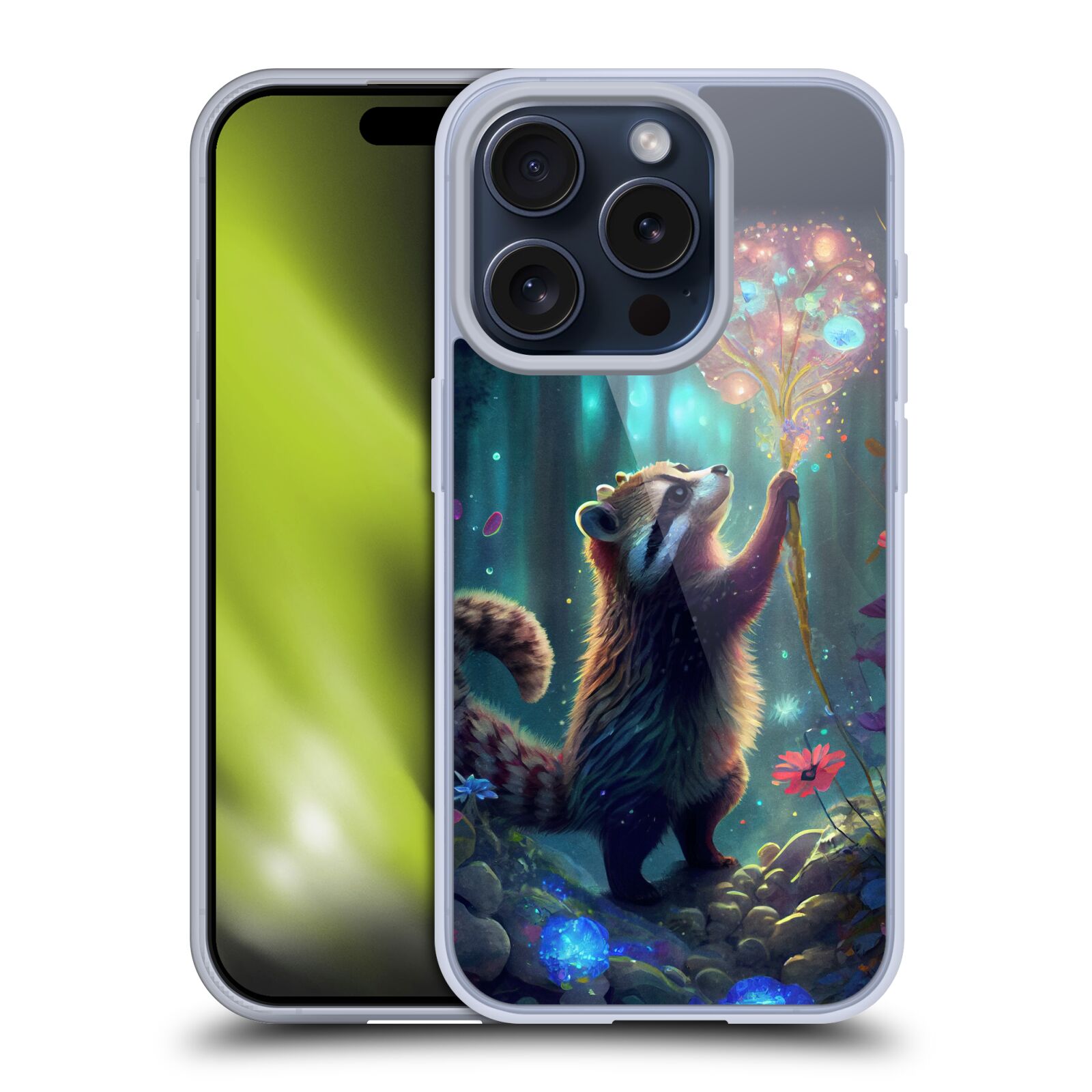 Obal na mobil Apple Iphone 15 PRO - HEAD CASE - JK Stewart medvídek mýval a květiny