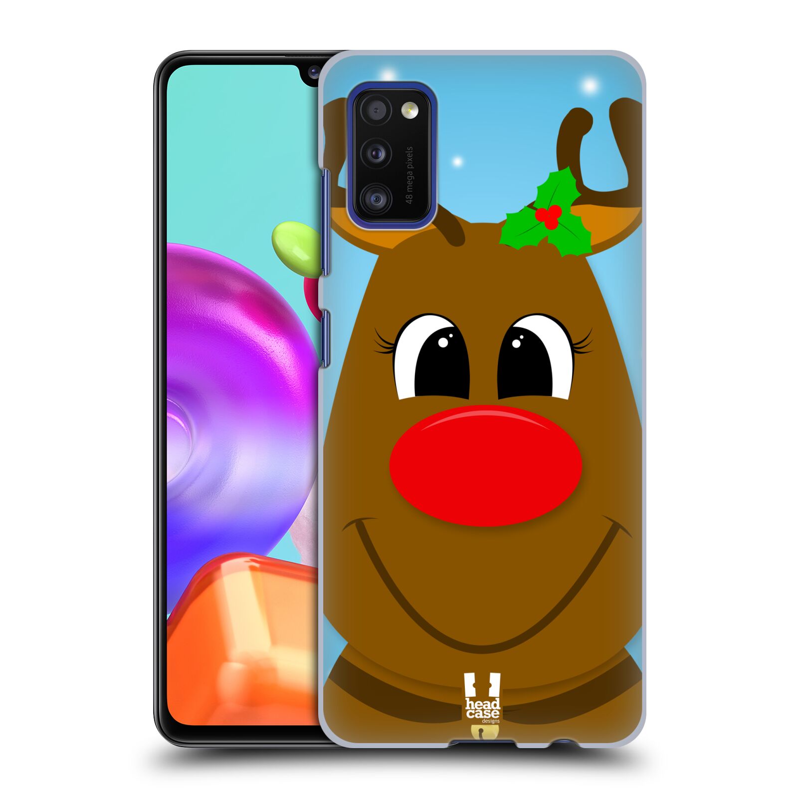 Zadní kryt na mobil Samsung Galaxy A41 vzor Vánoční tváře kreslené SOB RUDOLF