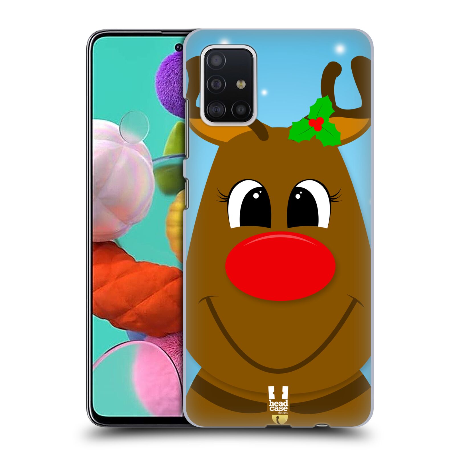 Pouzdro na mobil Samsung Galaxy A51 - HEAD CASE - vzor Vánoční tváře kreslené SOB RUDOLF
