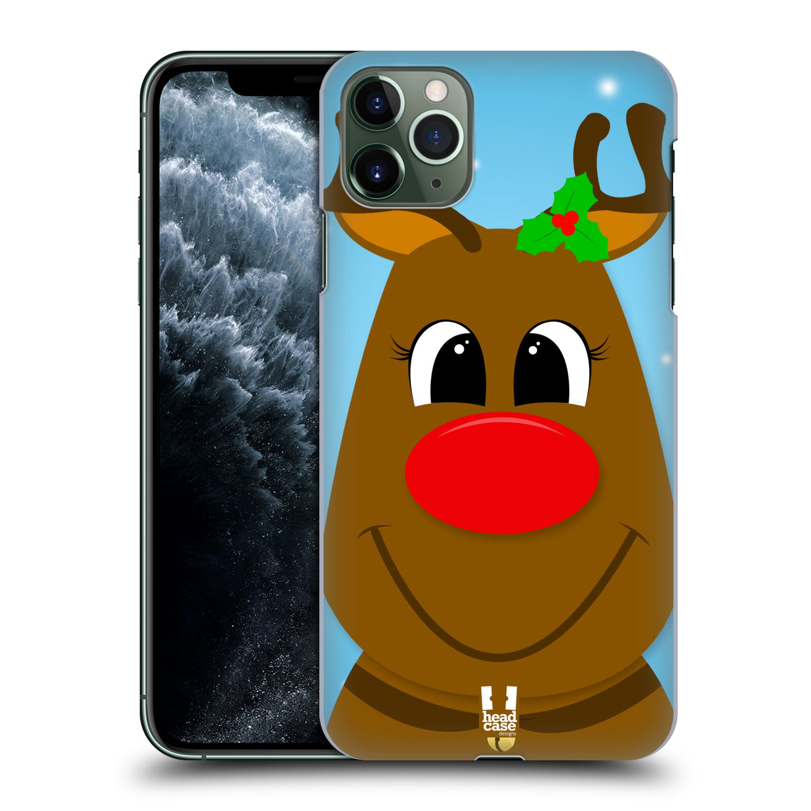 Pouzdro na mobil Apple Iphone 11 PRO MAX - HEAD CASE - vzor Vánoční tváře kreslené SOB RUDOLF