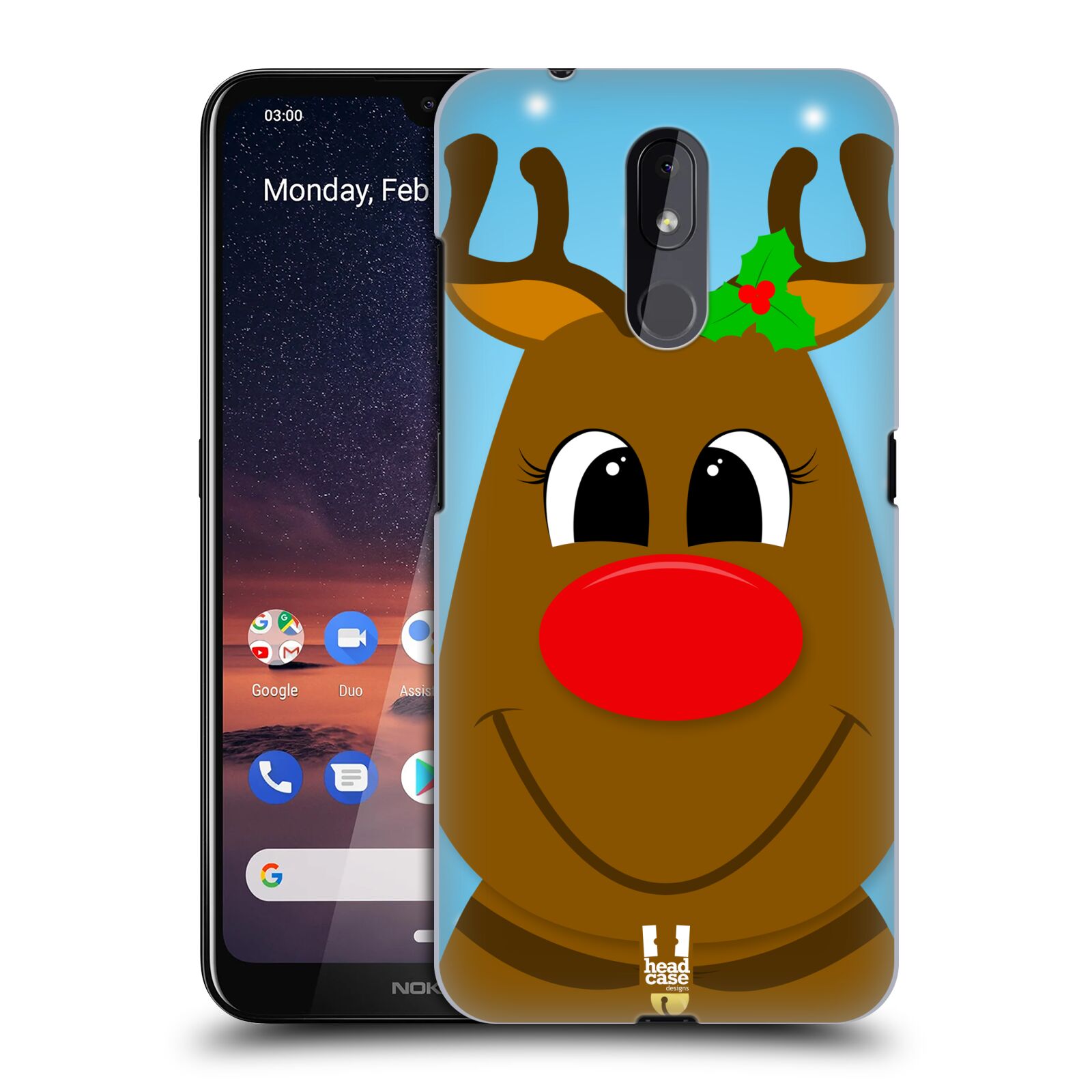 Pouzdro na mobil Nokia 3.2 - HEAD CASE - vzor Vánoční tváře kreslené SOB RUDOLF