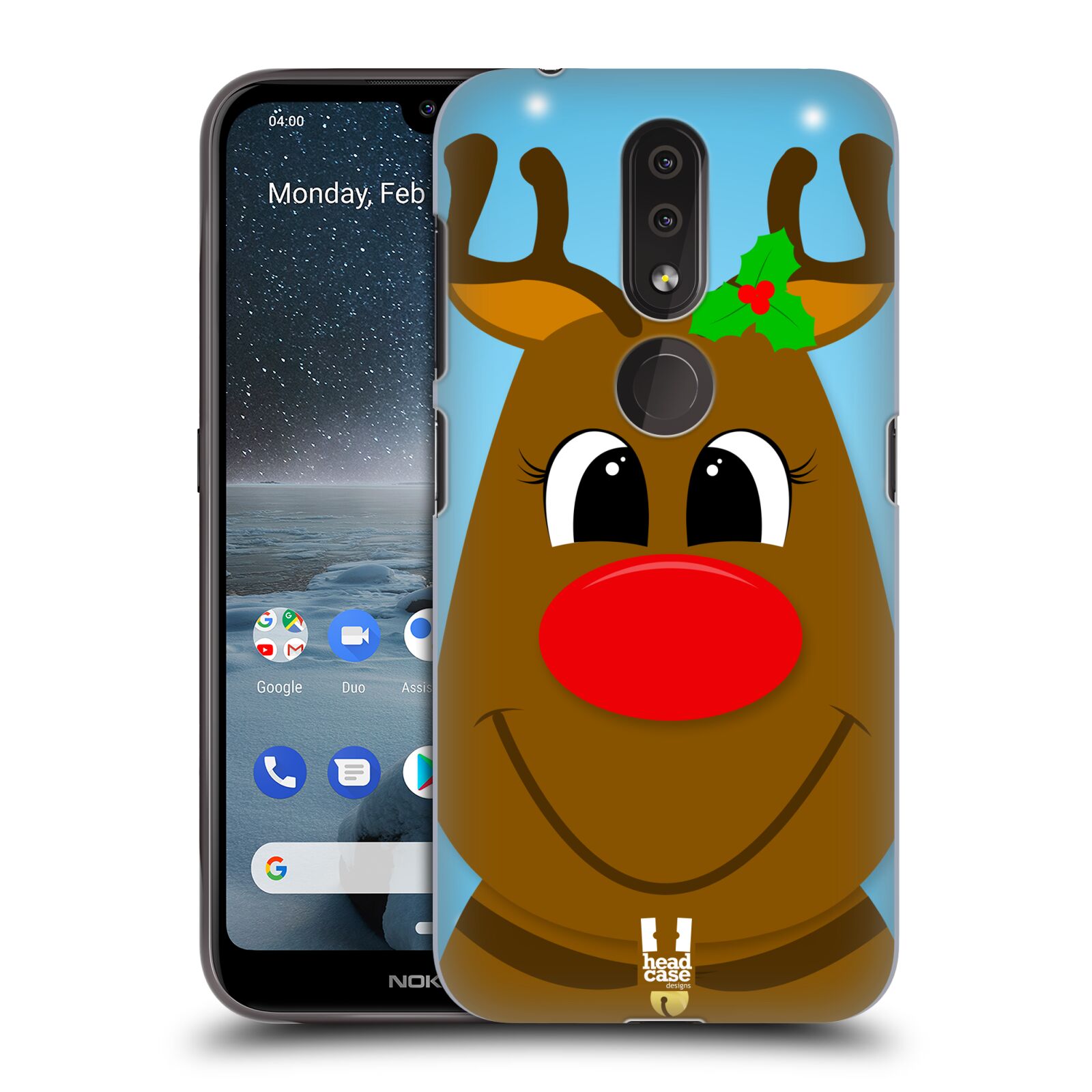 Pouzdro na mobil Nokia 4.2 - HEAD CASE - vzor Vánoční tváře kreslené SOB RUDOLF