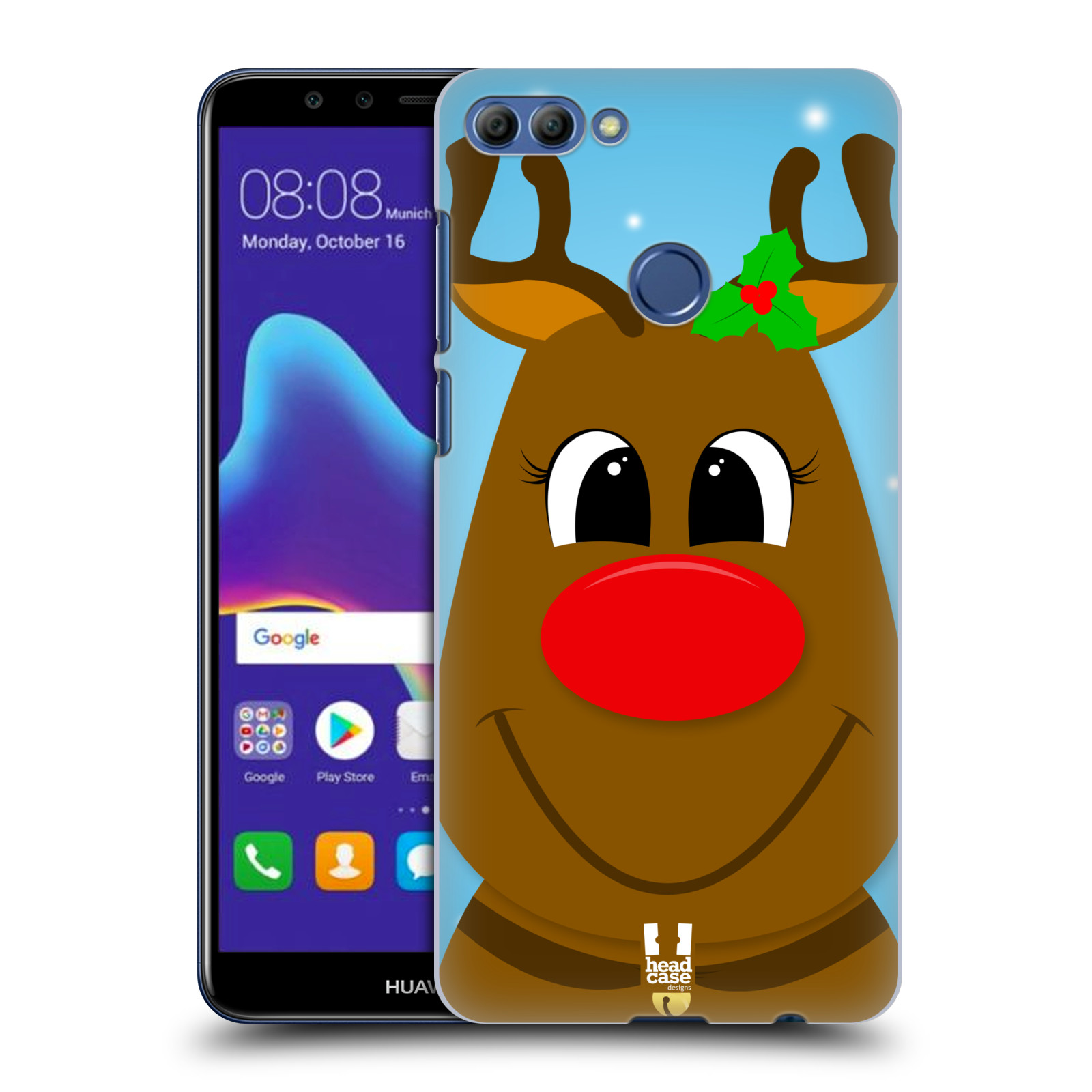 HEAD CASE plastový obal na mobil Huawei Y9 2018 vzor Vánoční tváře kreslené SOB RUDOLF