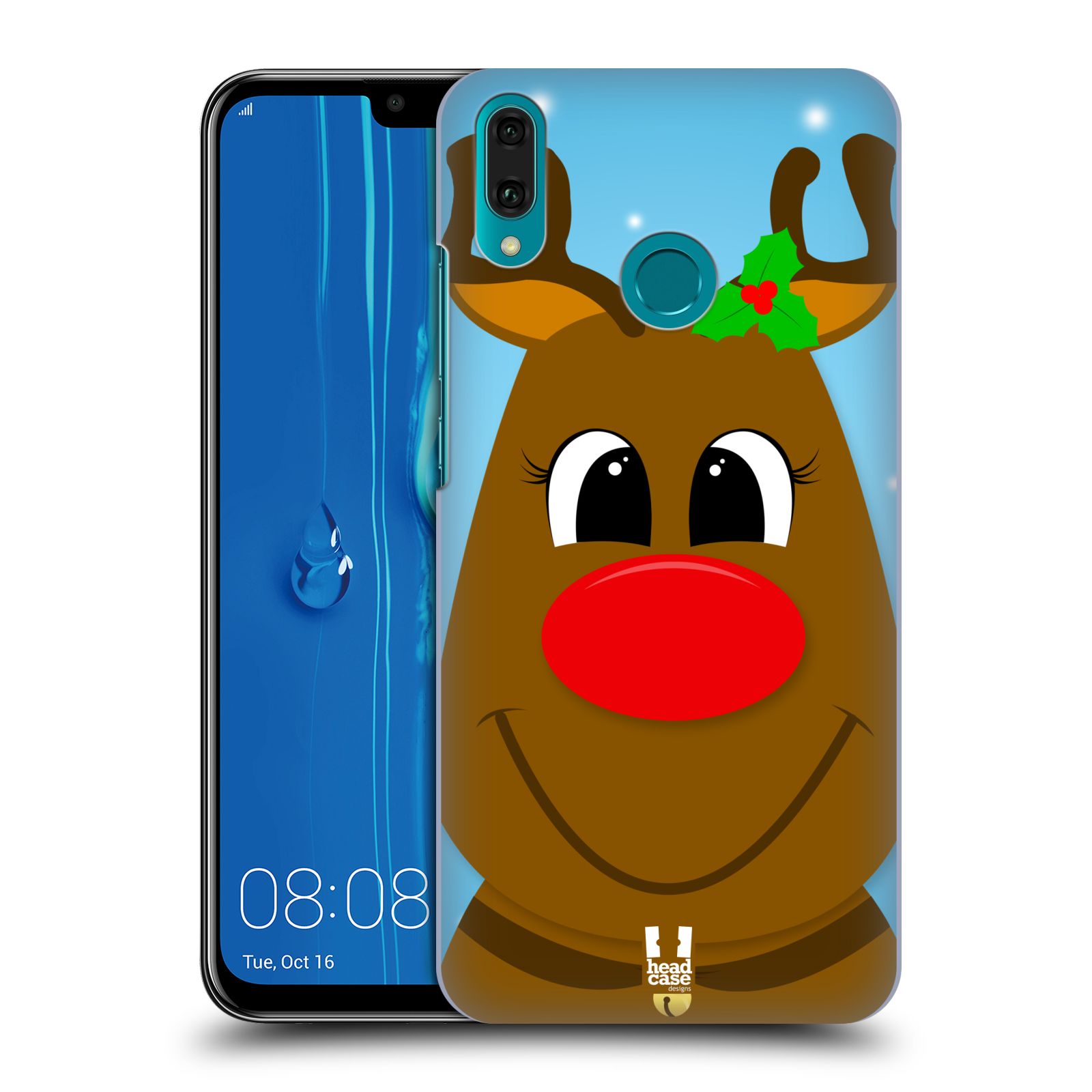 Pouzdro na mobil Huawei Y9 2019 - HEAD CASE - vzor Vánoční tváře kreslené SOB RUDOLF
