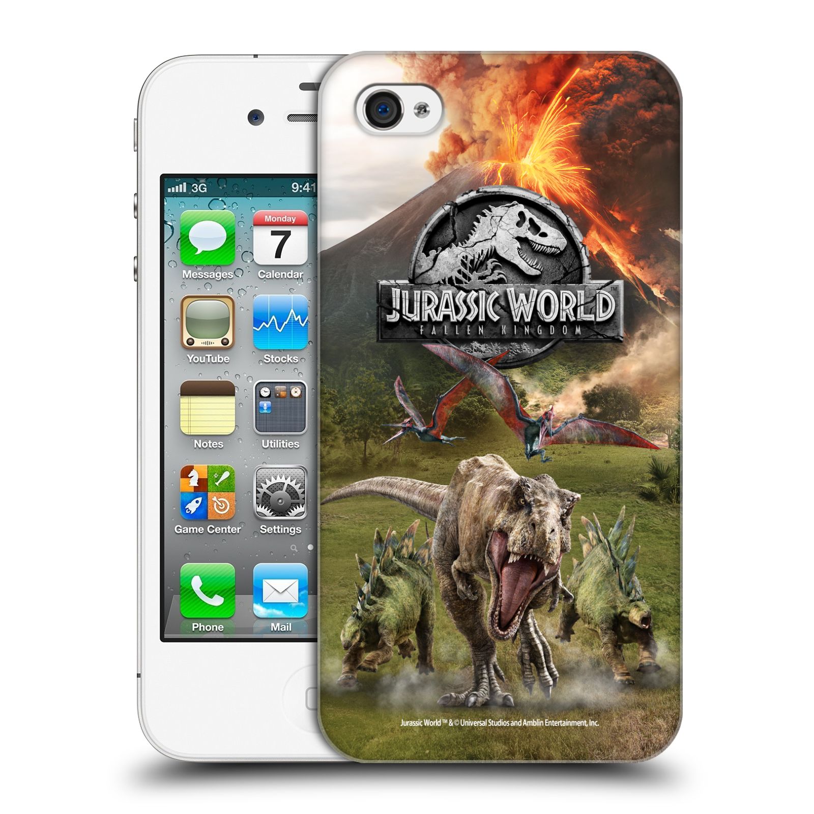 Zadní obal pro mobil Apple Iphone 4/4S - HEAD CASE - Jurský Svět - Dinosauři sopka