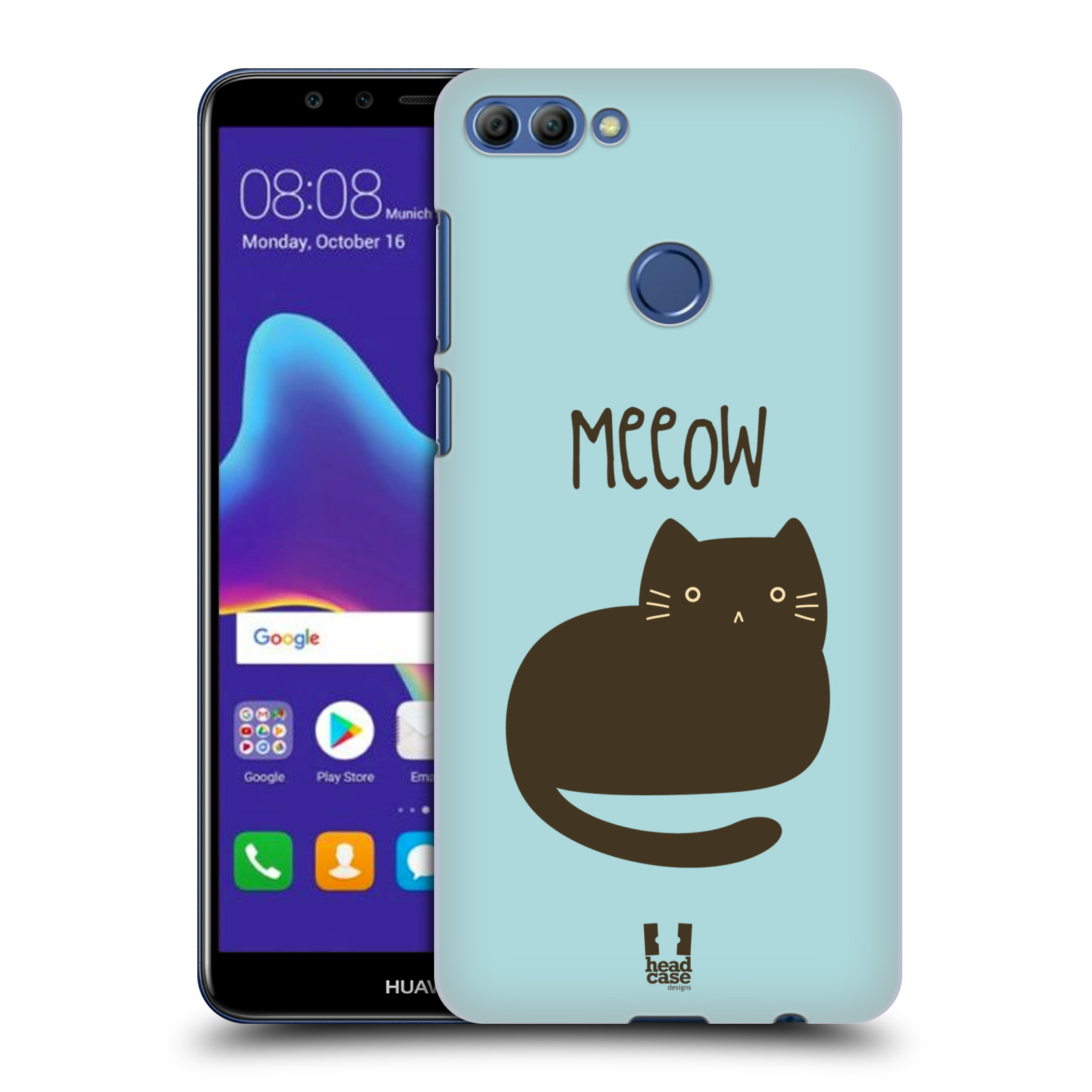 HEAD CASE plastový obal na mobil Huawei Y9 2018 vzor Rozotmilé malé kreslené kočičky BOMBAJSKÁ MODRÁ