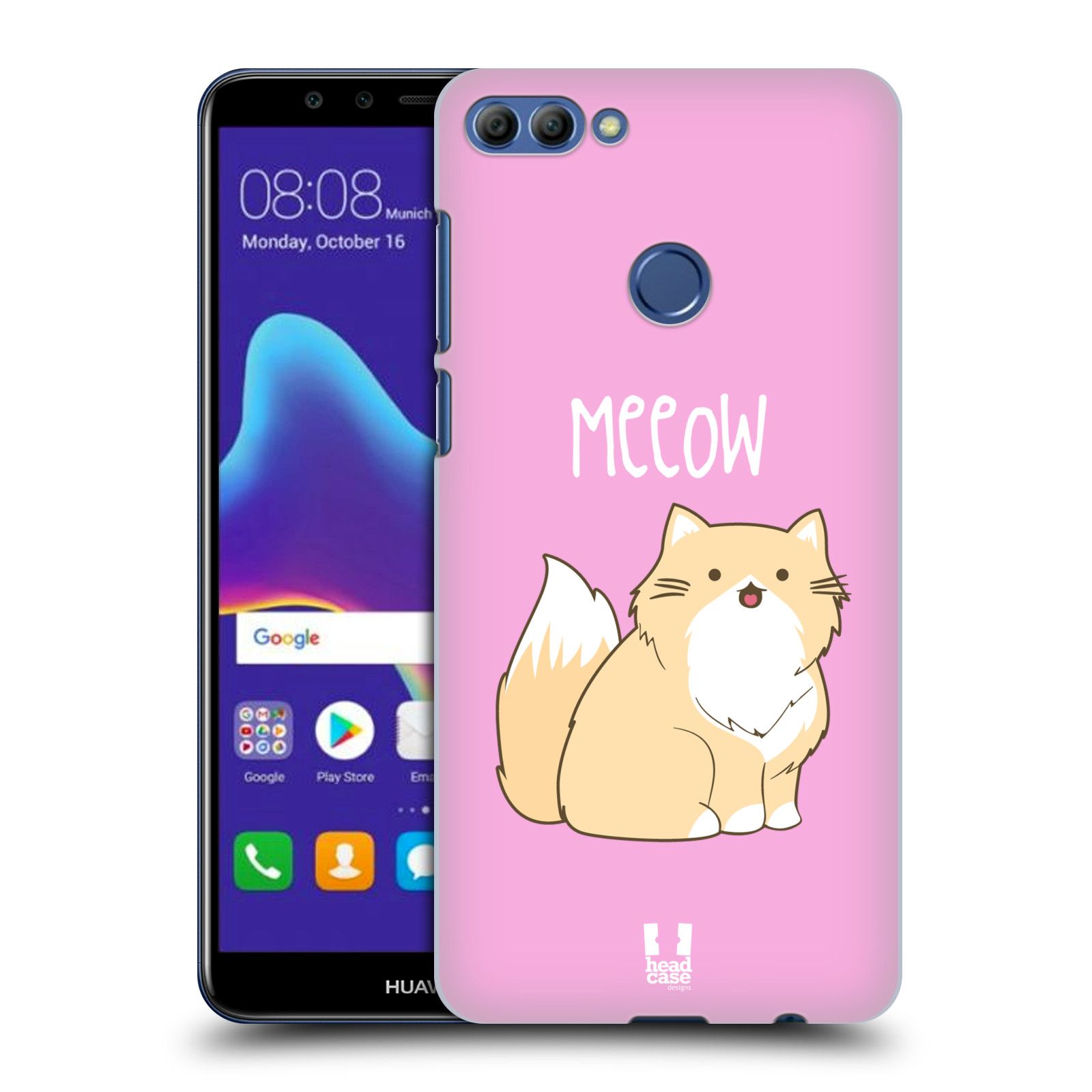 HEAD CASE plastový obal na mobil Huawei Y9 2018 vzor Rozotmilé malé kreslené kočičky PERSKÁ RŮŽOVÁ