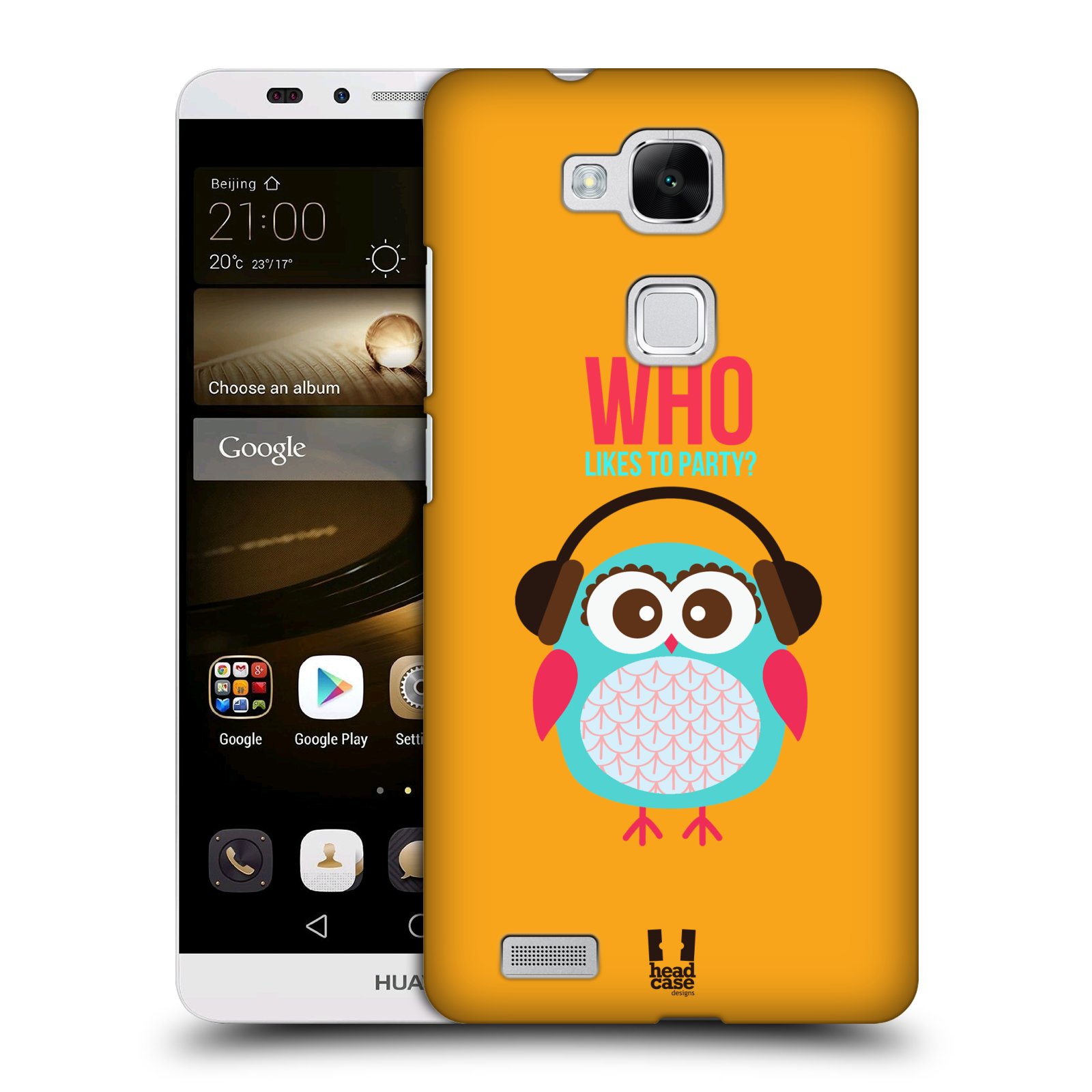 HEAD CASE plastový obal na mobil Huawei Mate 7 vzor Malé roztomilé sovičky oranžová párty