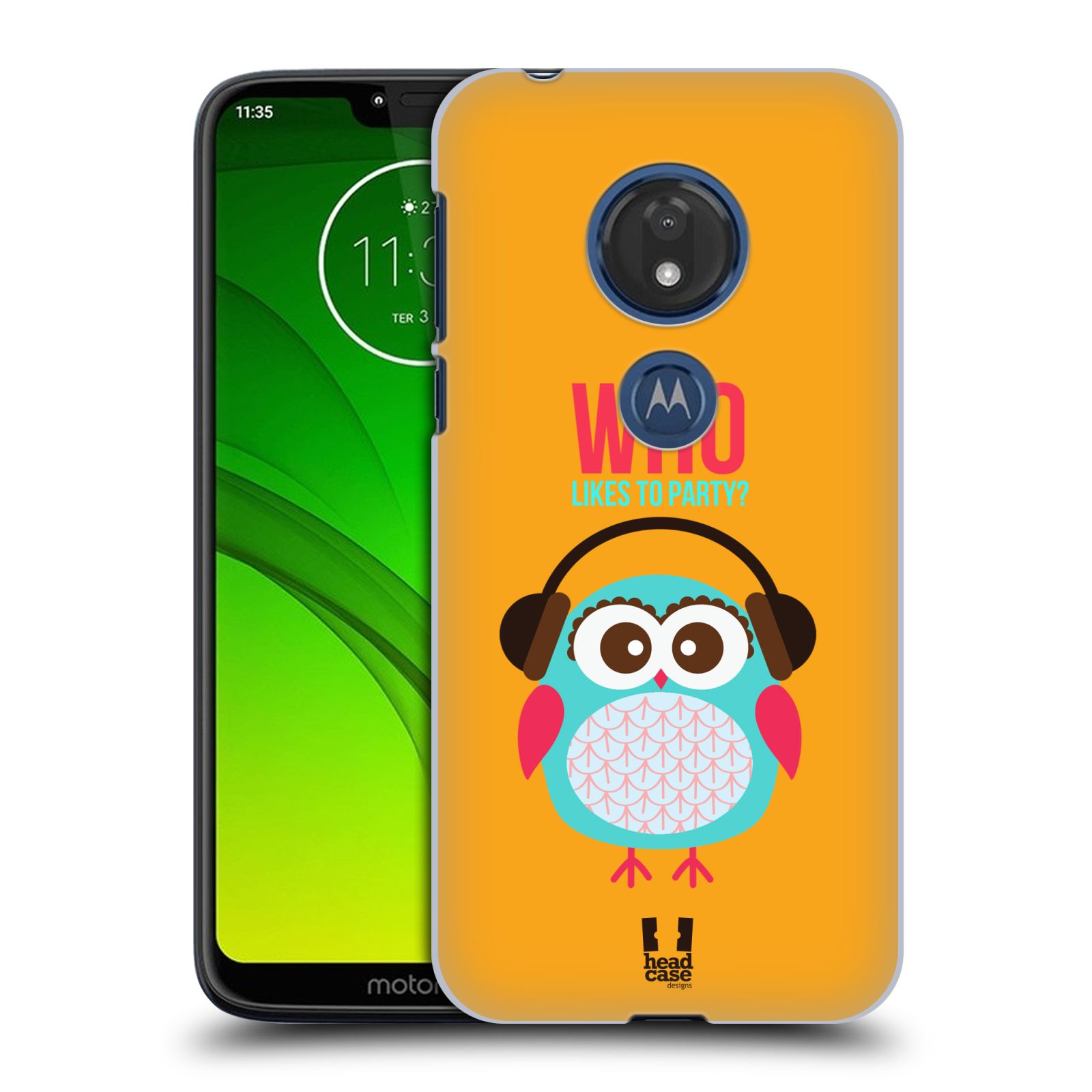 Pouzdro na mobil Motorola Moto G7 Play vzor Malé roztomilé sovičky oranžová párty