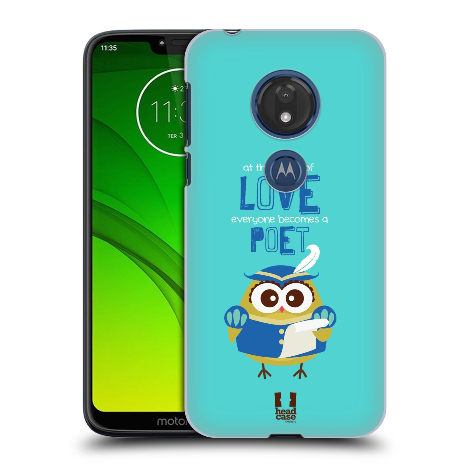 Pouzdro na mobil Motorola Moto G7 Play vzor Malé roztomilé sovičky básník modrá
