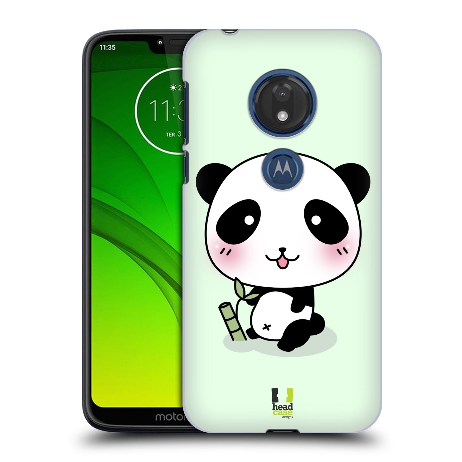 Pouzdro na mobil Motorola Moto G7 Play vzor Roztomilá panda zelená