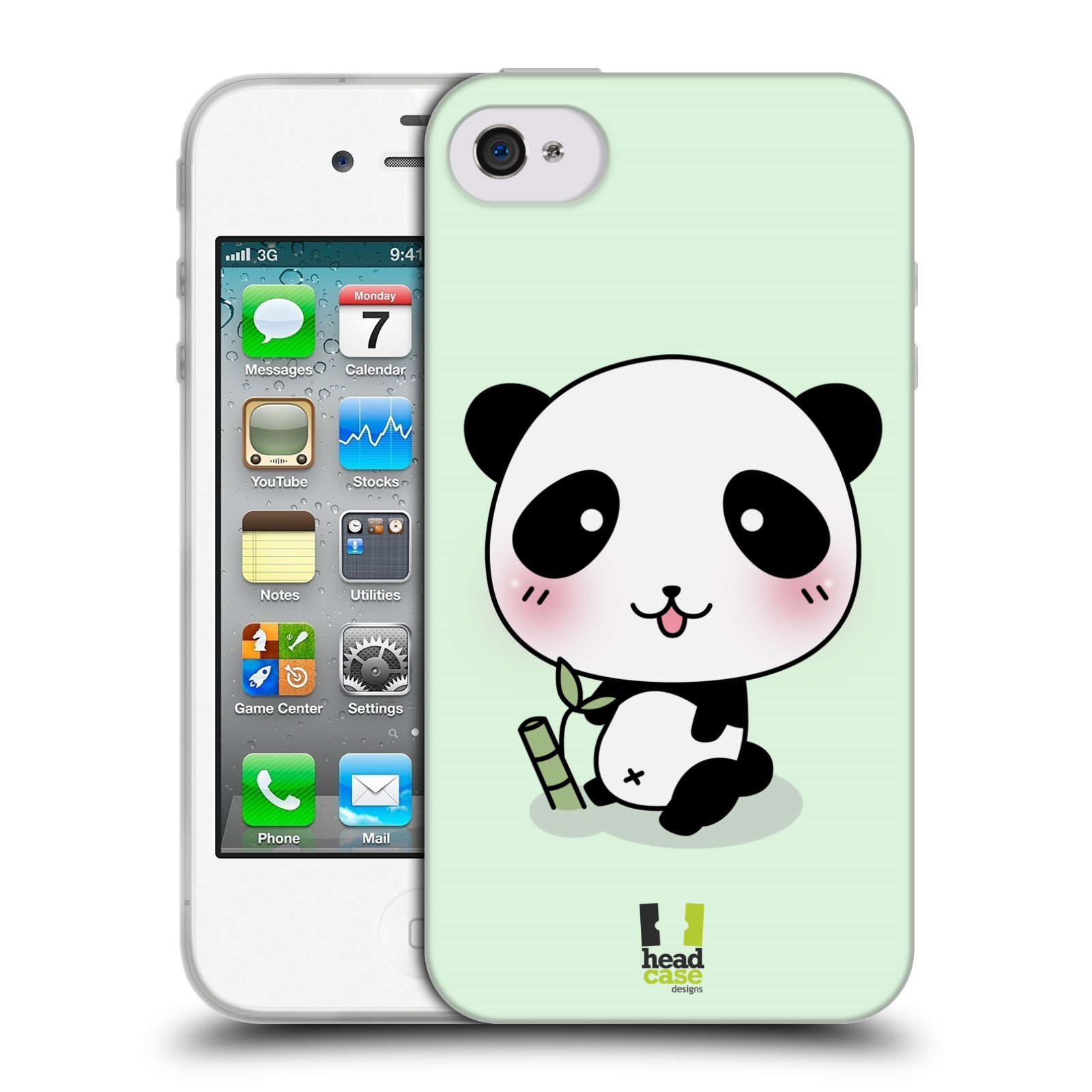 HEAD CASE silikonový obal na mobil Apple Iphone 4/4S vzor Roztomilá panda zelená